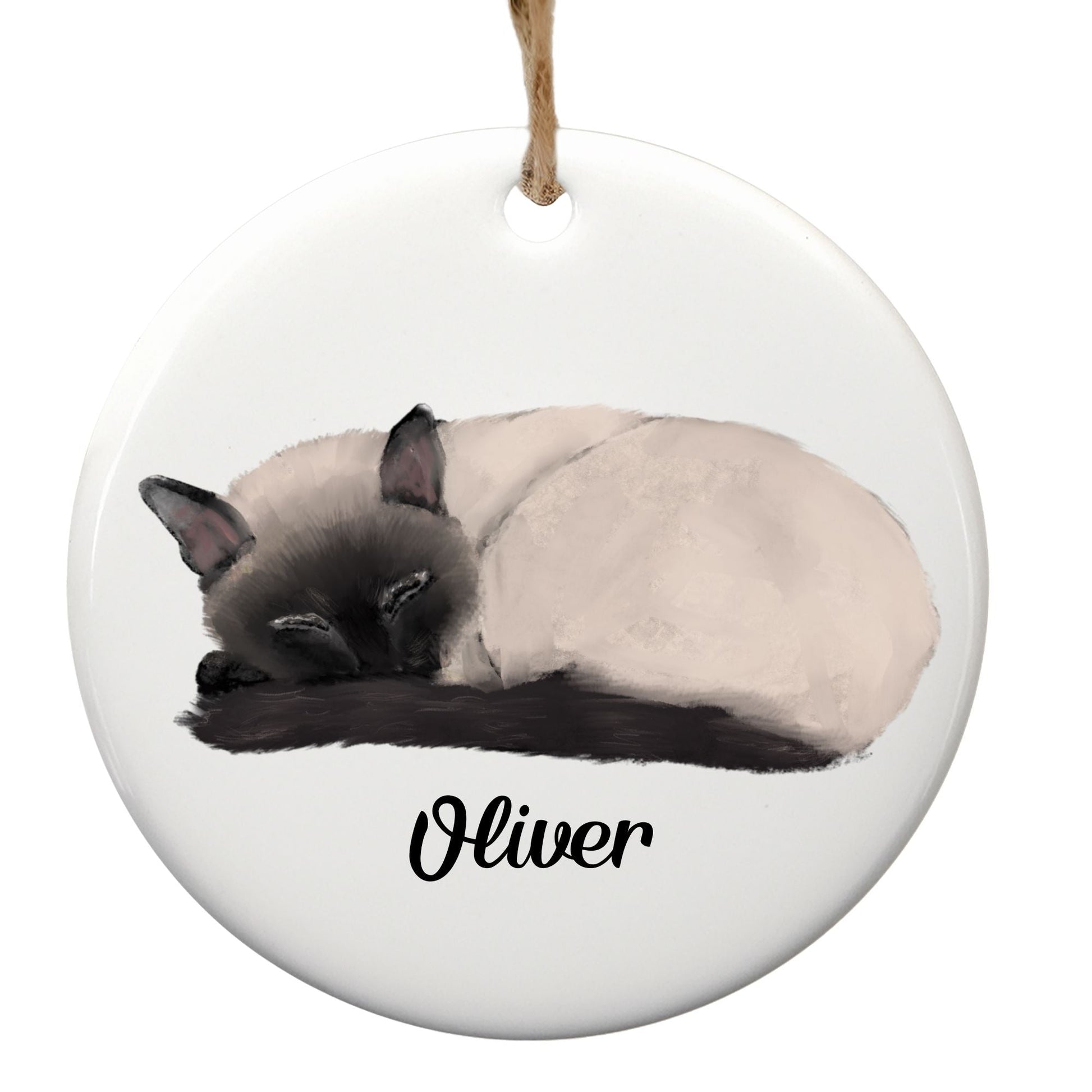 Sleeping Siamese Cat Ceramic Ornament - MerikaArt