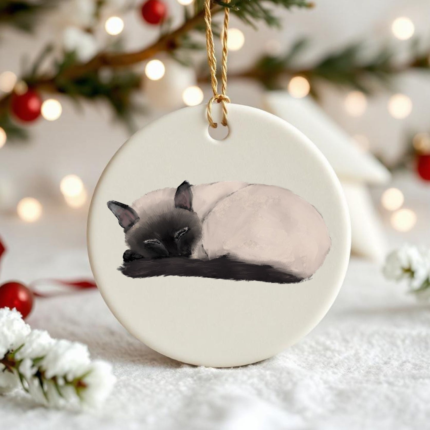 Sleeping Siamese Cat Ceramic Ornament - MerikaArt