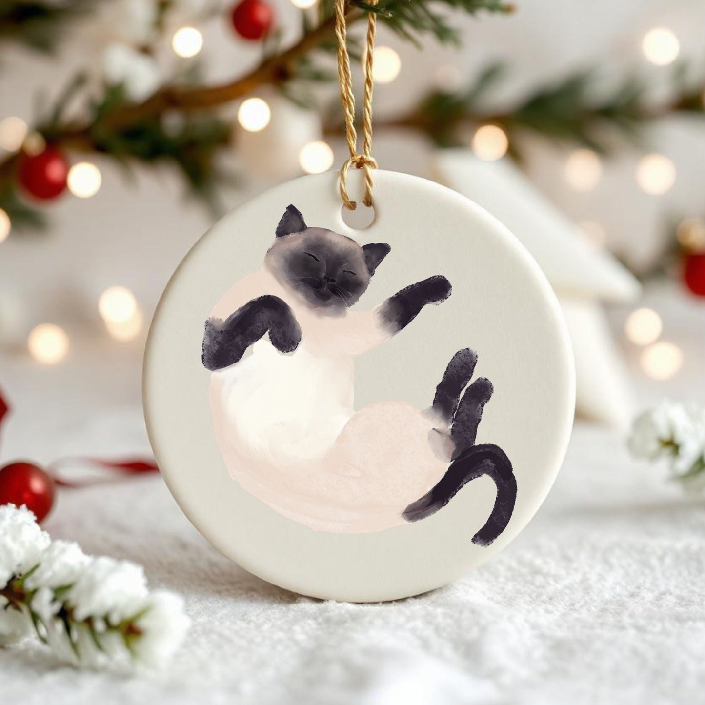 Sleeping Siamese Cat Ceramic Ornament - MerikaArt