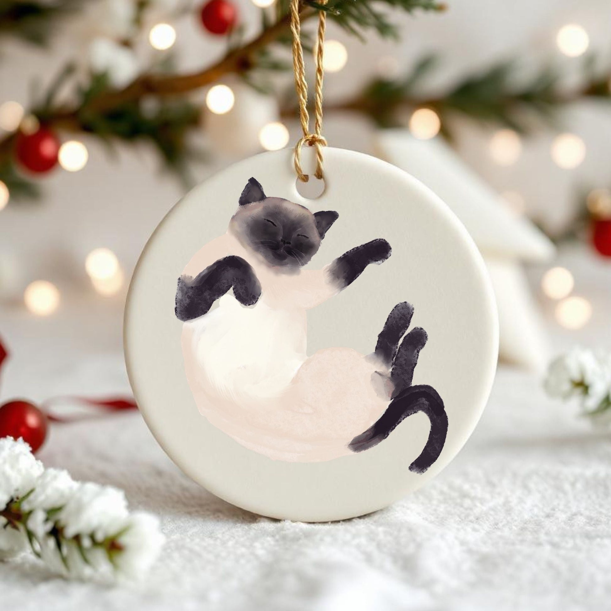Sleeping Siamese Cat Ceramic Ornament - MerikaArt