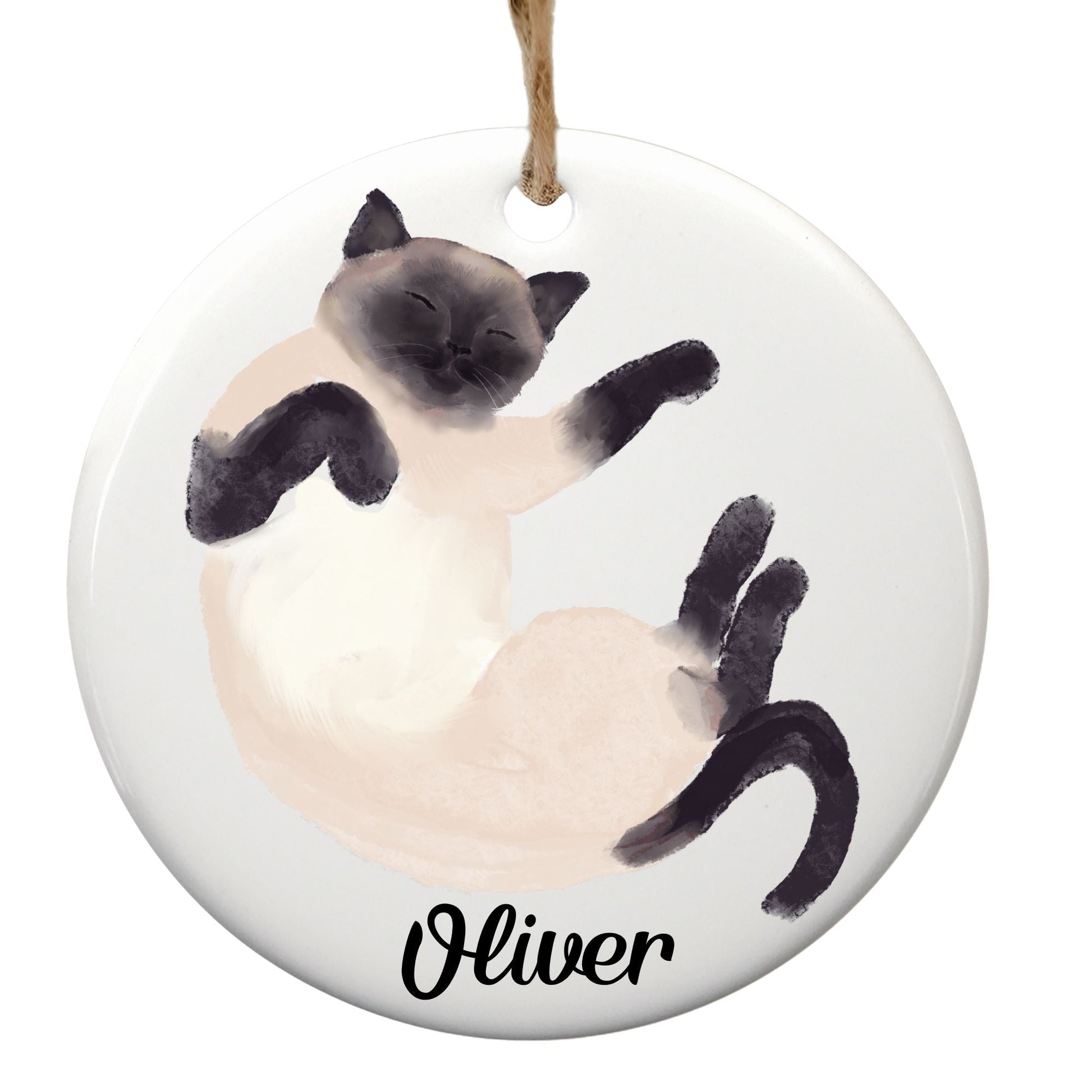 Sleeping Siamese Cat Ceramic Ornament - MerikaArt