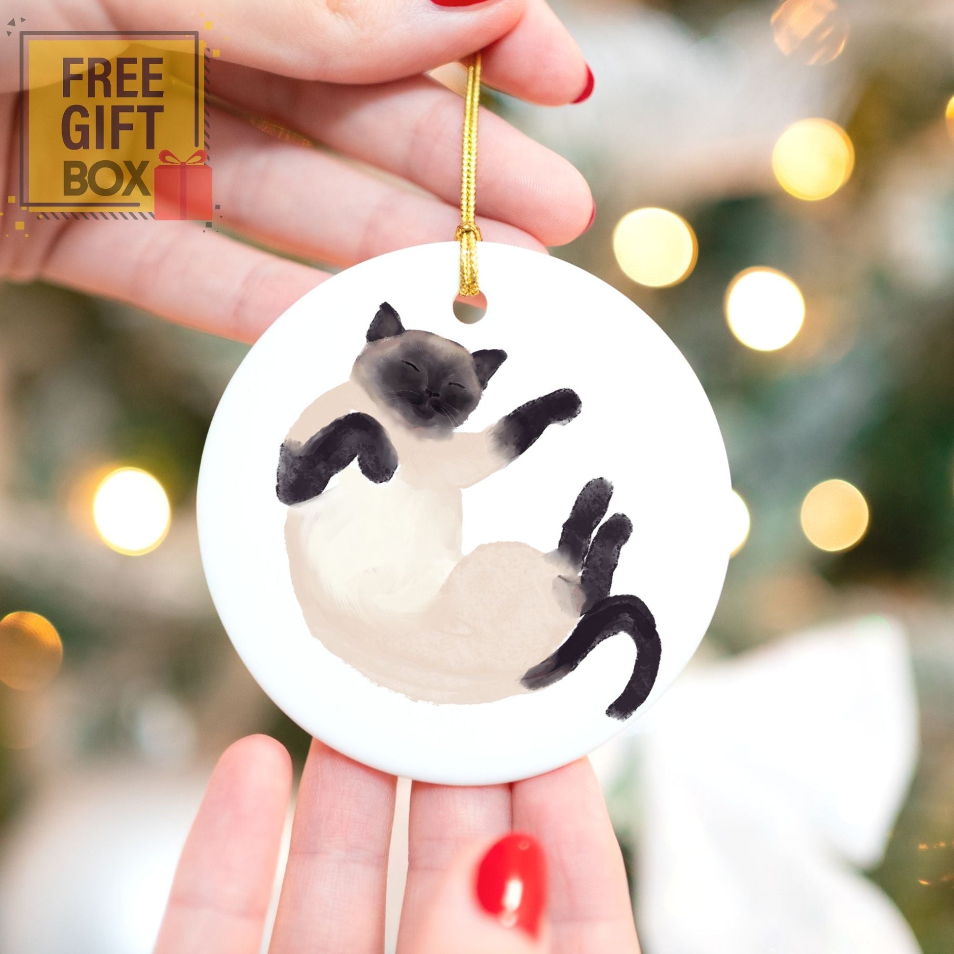 Sleeping Siamese Cat Ceramic Ornament - MerikaArt