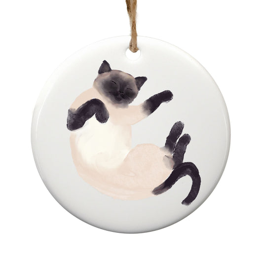 Sleeping Siamese Cat Ceramic Ornament - MerikaArt