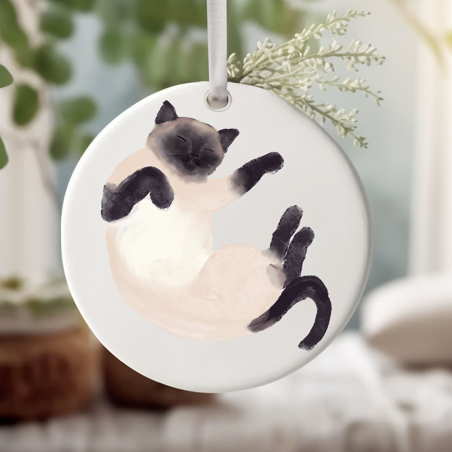 Sleeping Siamese Cat Ceramic Ornament - MerikaArt