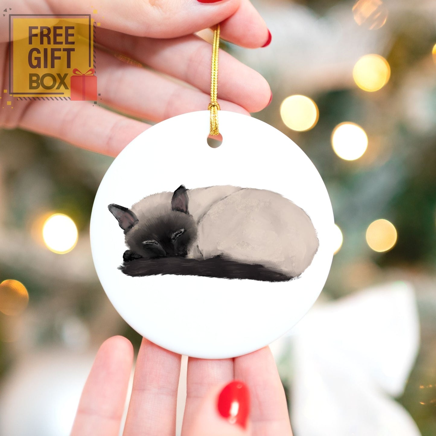 Sleeping Siamese Cat Ceramic Ornament - MerikaArt