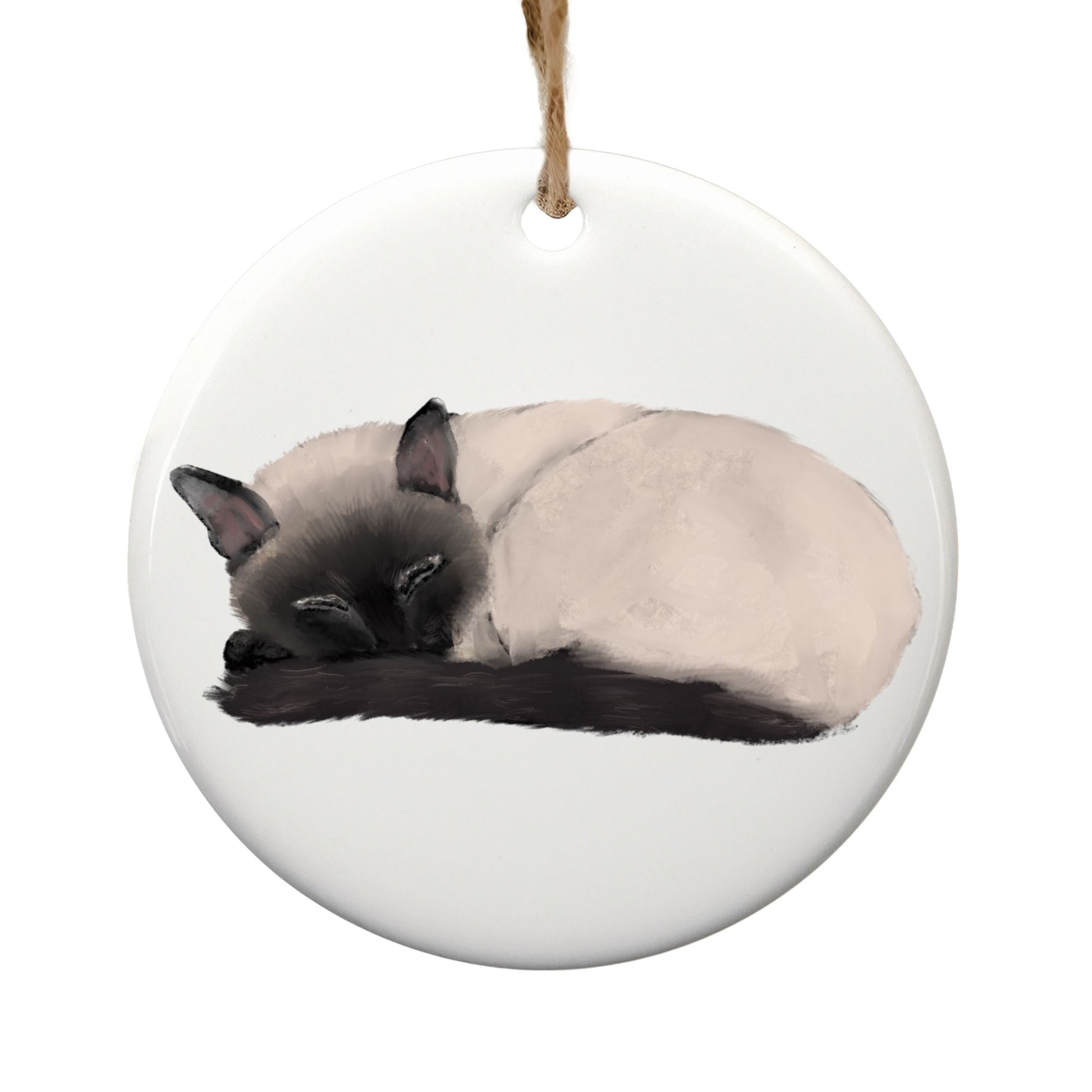 Sleeping Siamese Cat Ceramic Ornament - MerikaArt