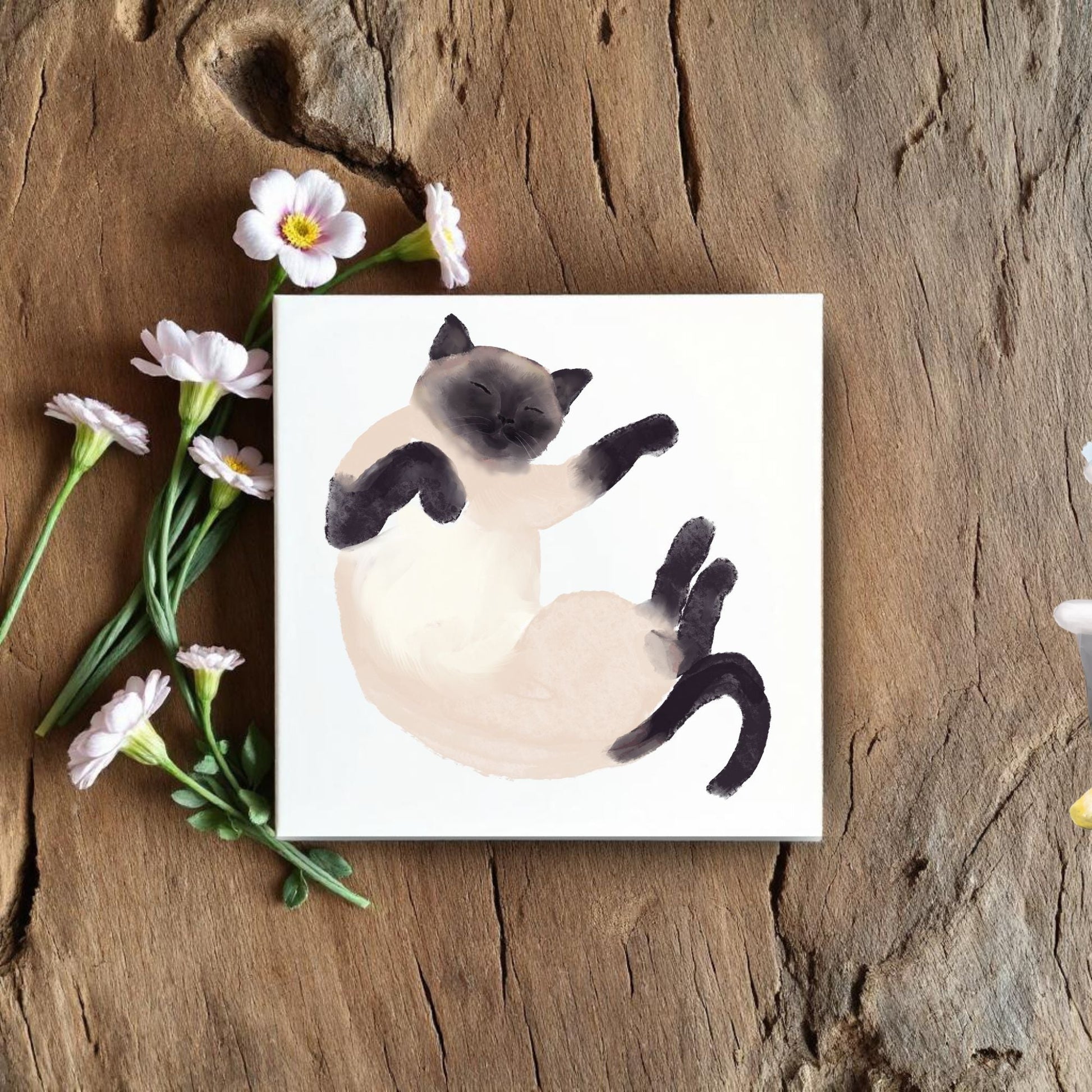 Sleeping Siamese Cat Ceramic Tile - MerikaArt