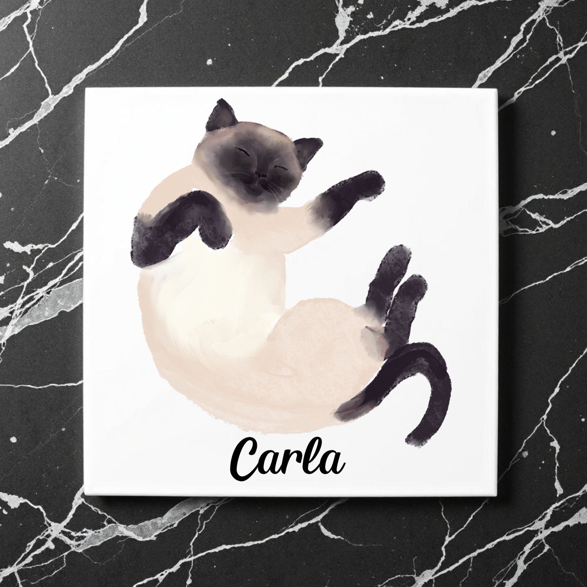 Sleeping Siamese Cat Ceramic Tile - MerikaArt