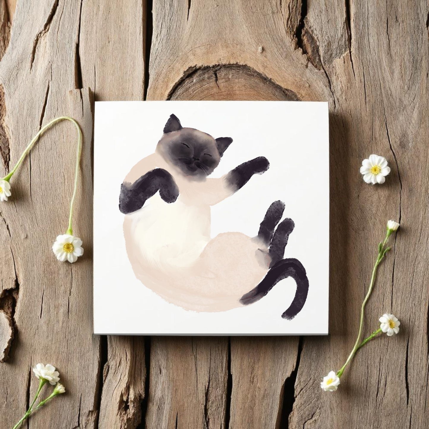 Sleeping Siamese Cat Ceramic Tile - MerikaArt