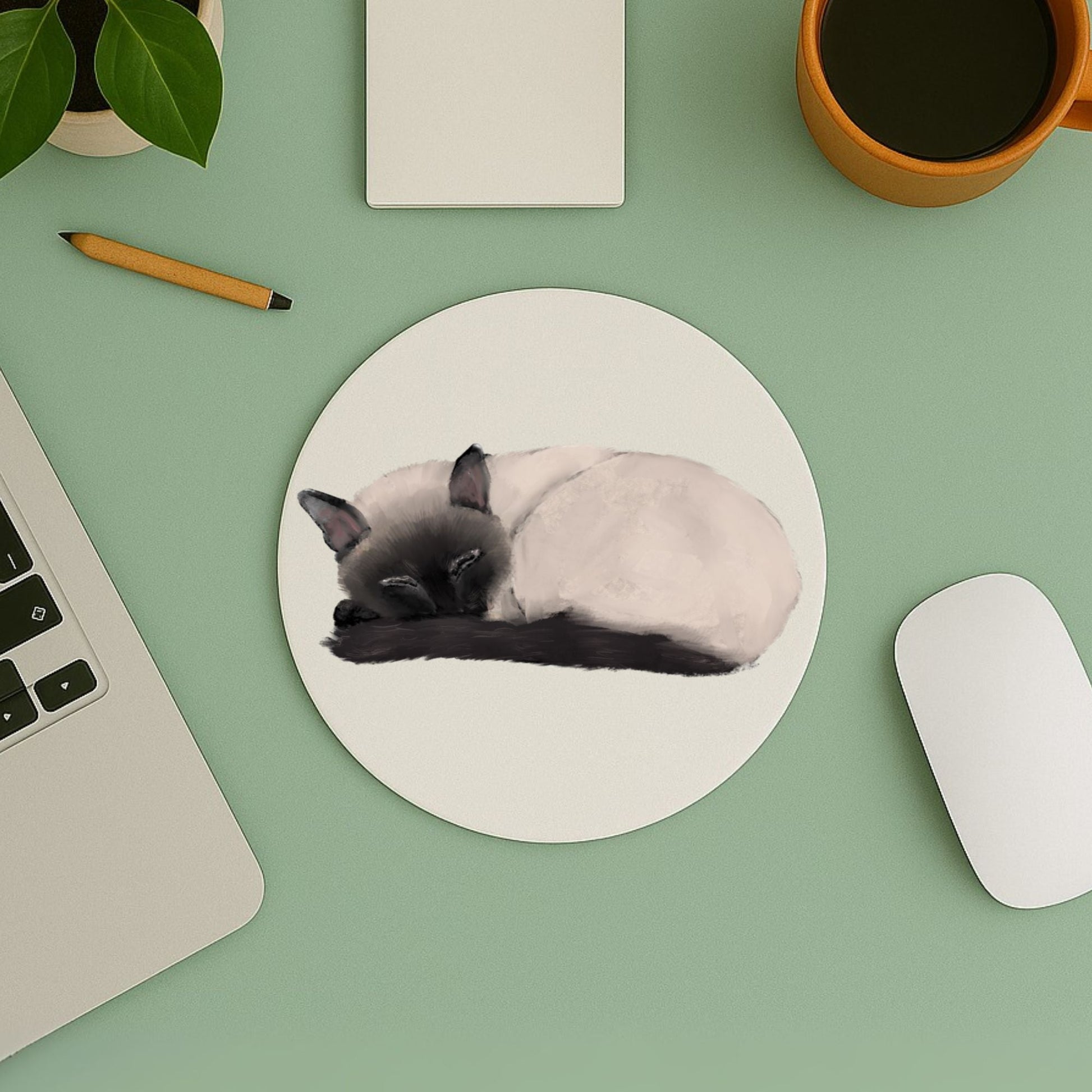 Sleeping Siamese Cat Mousepad - MerikaArt