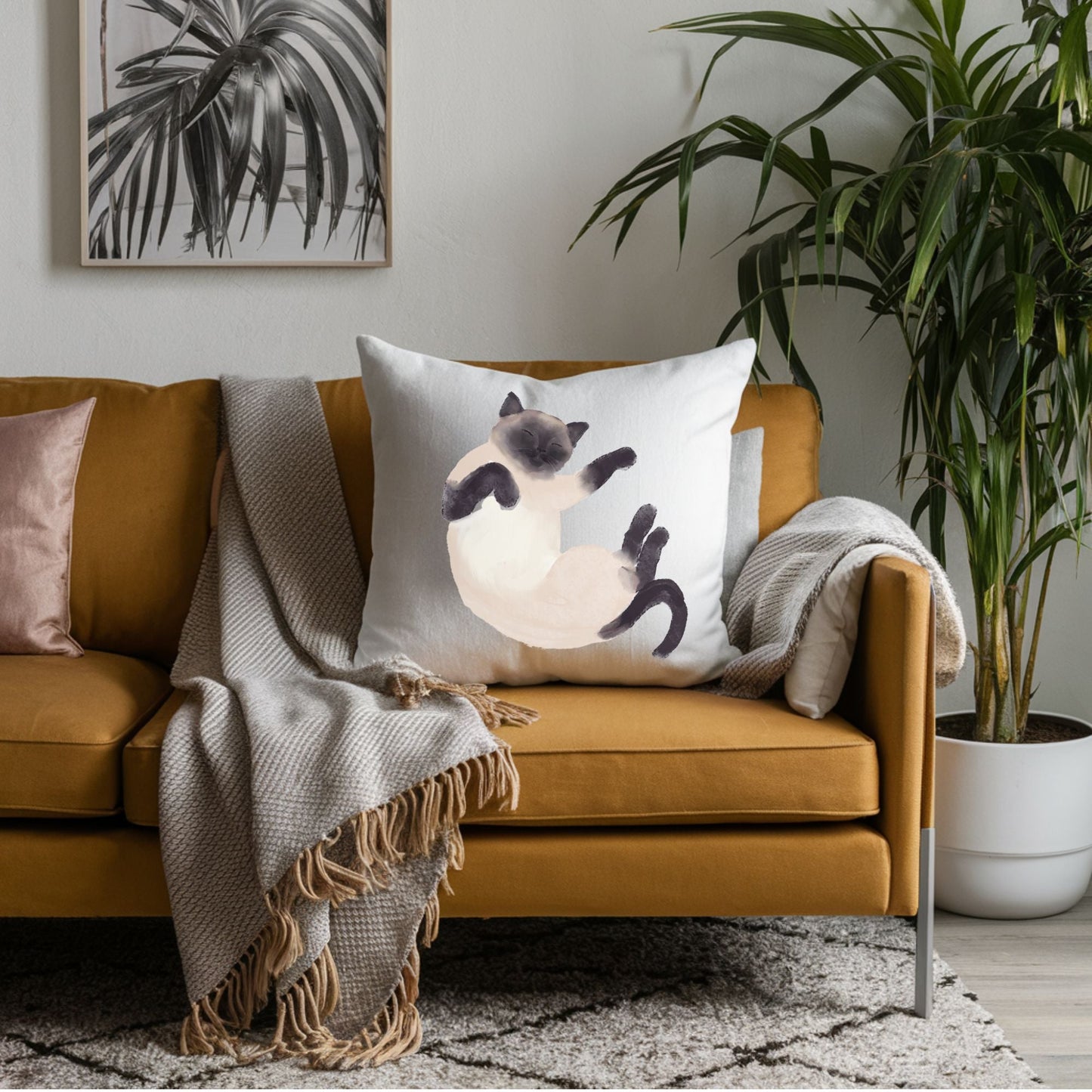 Sleeping Siamese Cat Pillow - MerikaArt