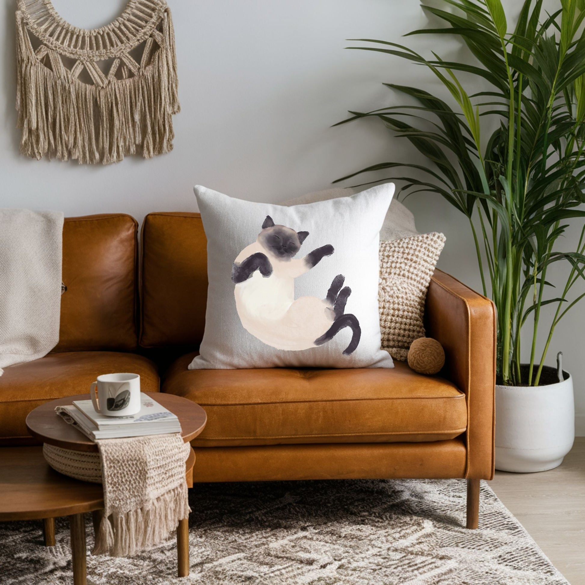 Sleeping Siamese Cat Pillow - MerikaArt