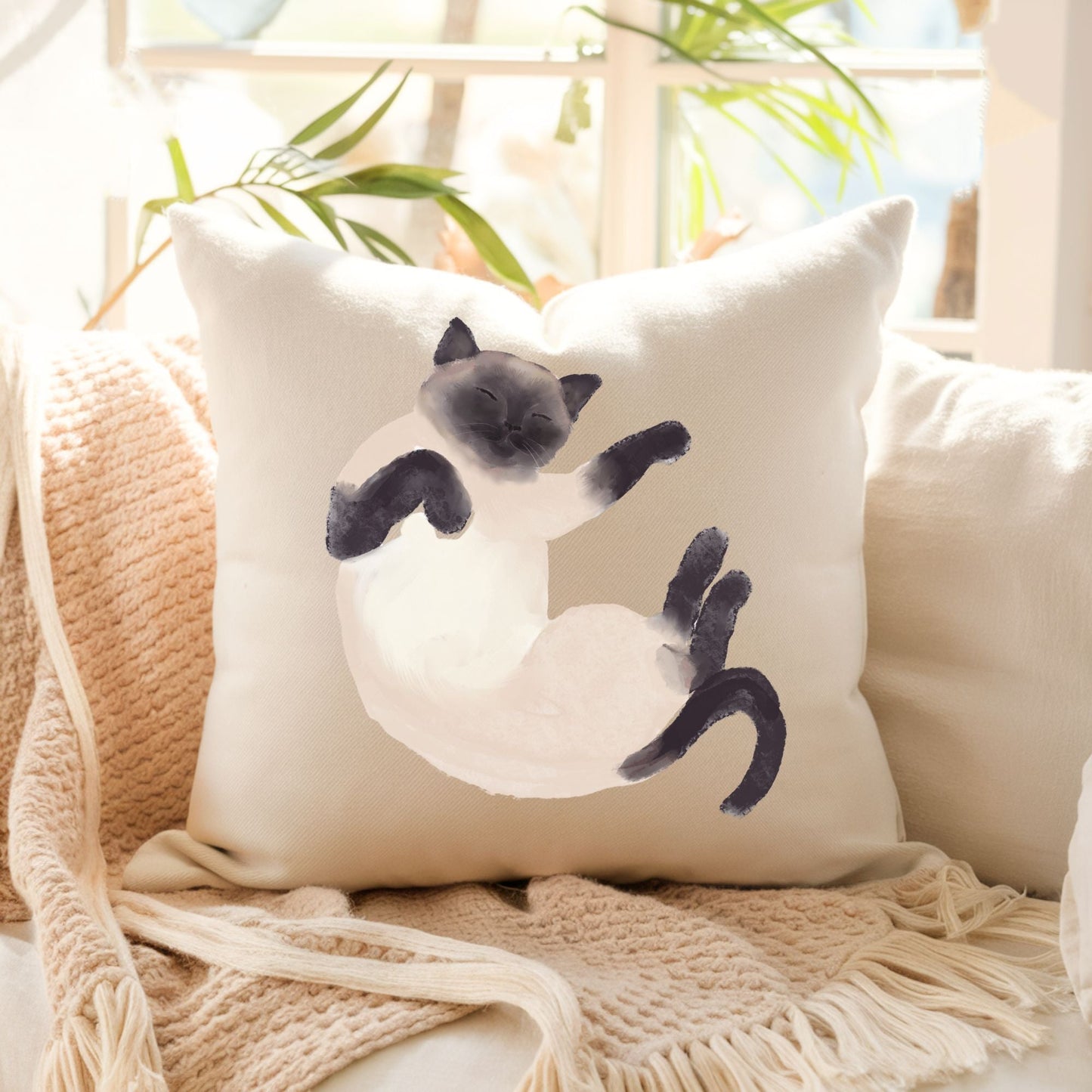 Sleeping Siamese Cat Pillow - MerikaArt