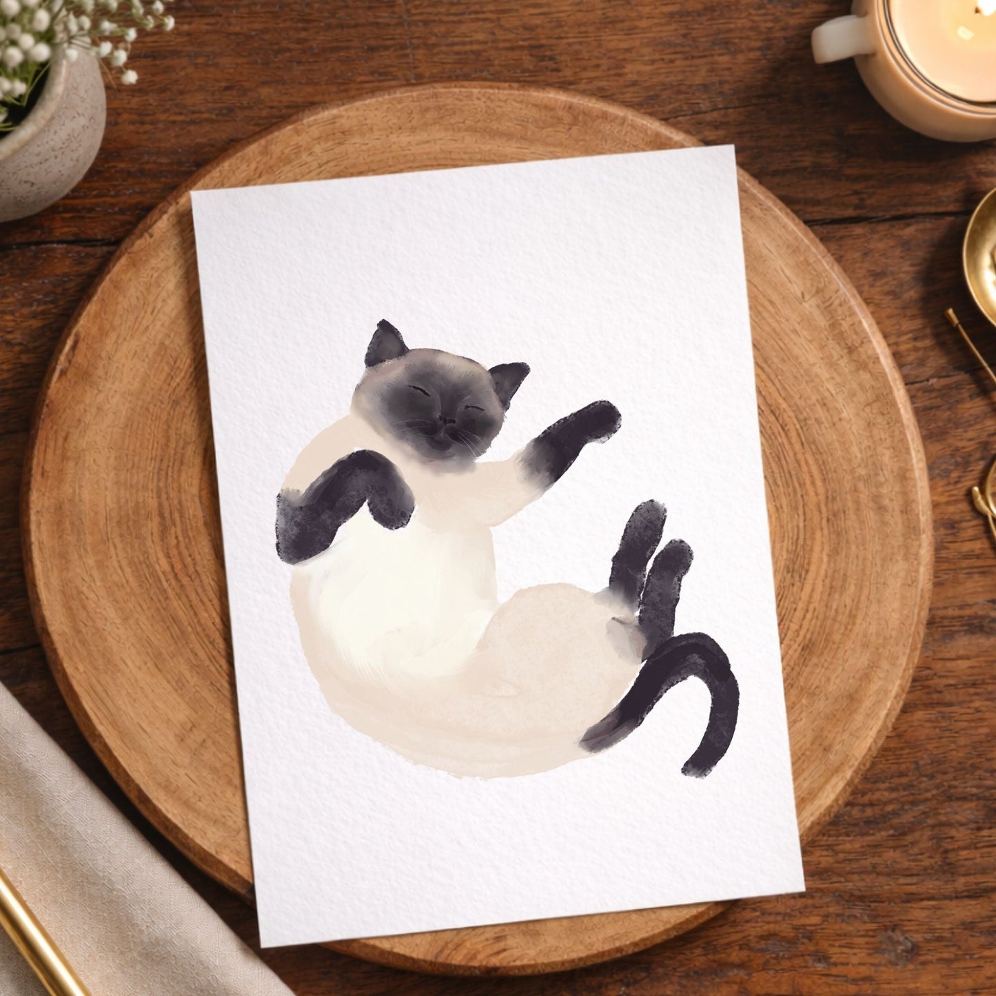 Sleeping Siamese Cat Postcard - MerikaArt