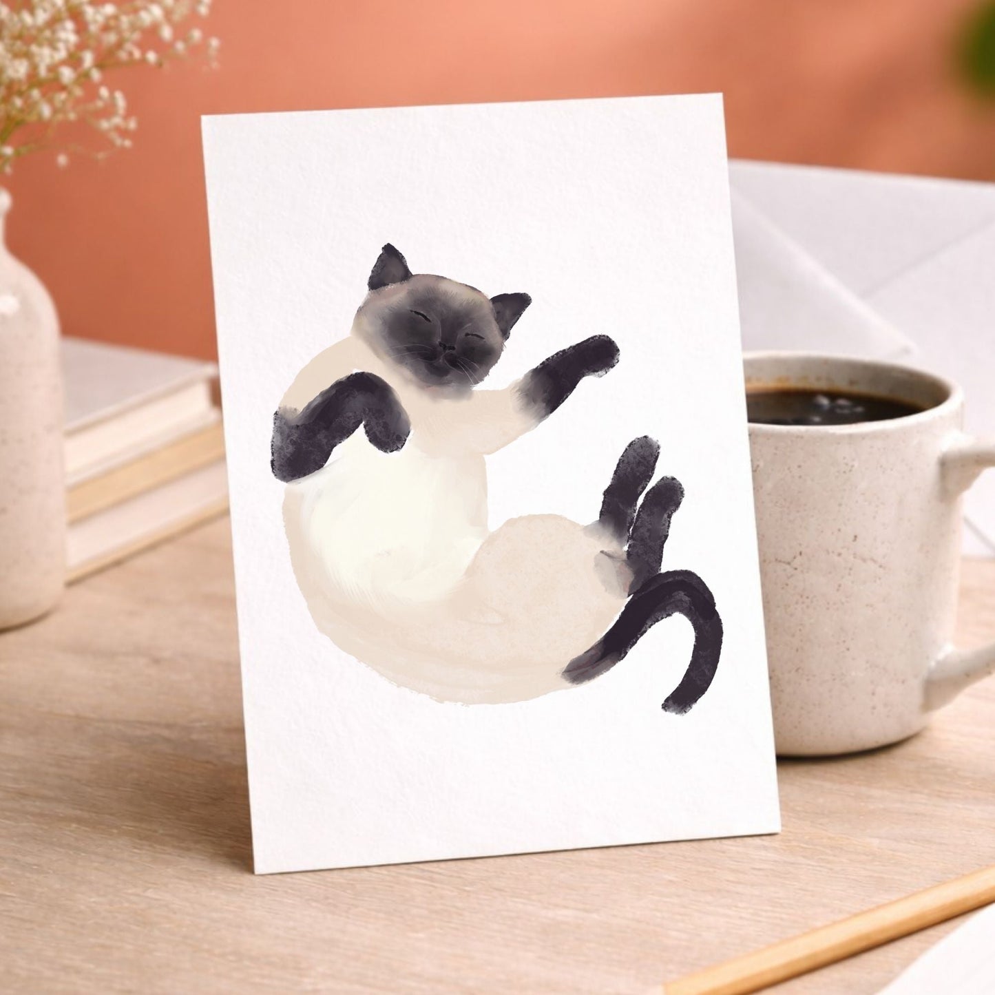 Sleeping Siamese Cat Postcard - MerikaArt