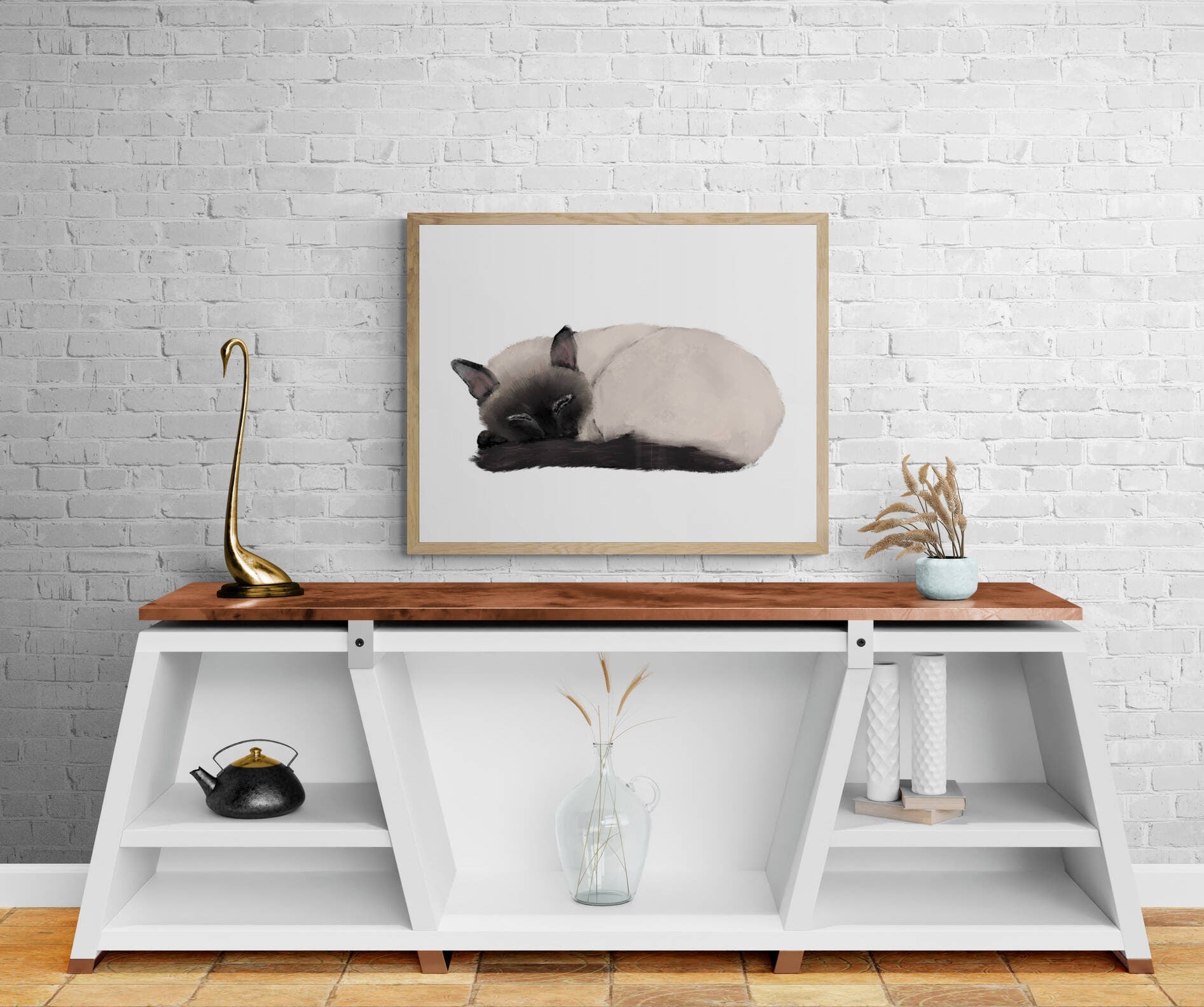 Sleeping Siamese Cat Print, Sleeping Cat Print, Sleeping Siamese Art, Cat Illustration, Home Decor, Kitten Painting, Cat Lover Gift - MerikaArt