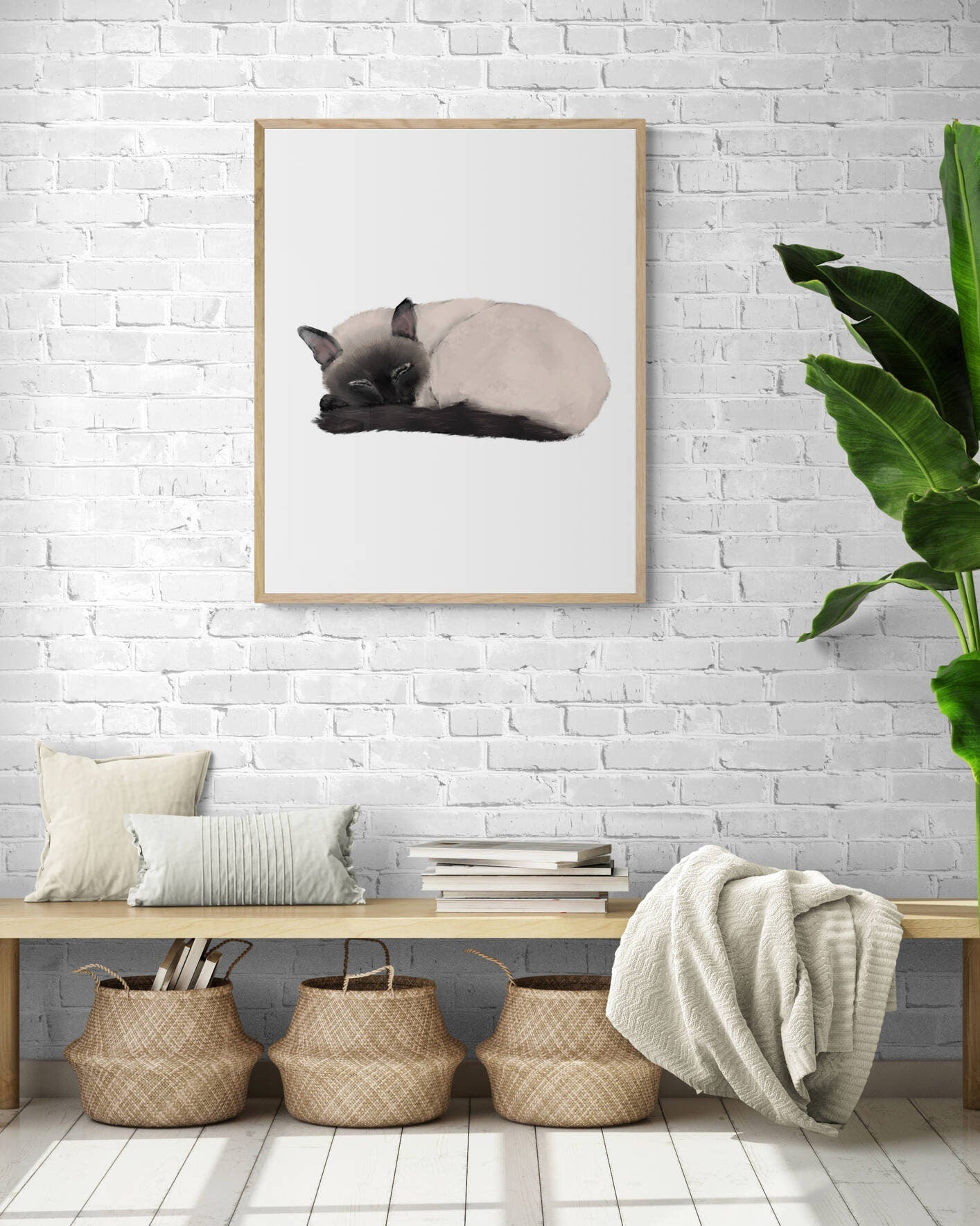 Sleeping Siamese Cat Print, Sleeping Cat Print, Sleeping Siamese Art, Cat Illustration, Home Decor, Kitten Painting, Cat Lover Gift - MerikaArt