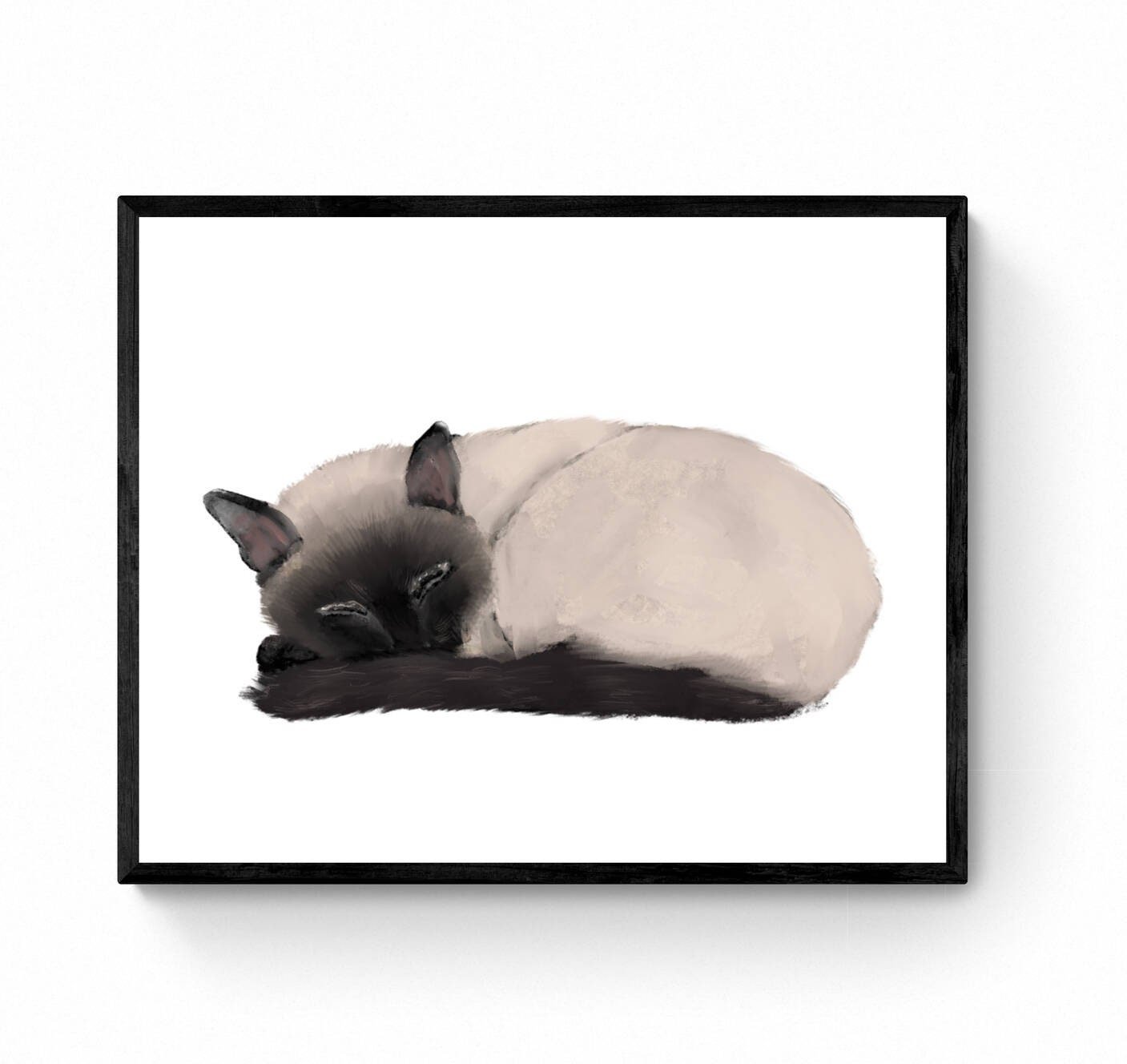 Sleeping Siamese Cat Print, Sleeping Cat Print, Sleeping Siamese Art, Cat Illustration, Home Decor, Kitten Painting, Cat Lover Gift - MerikaArt