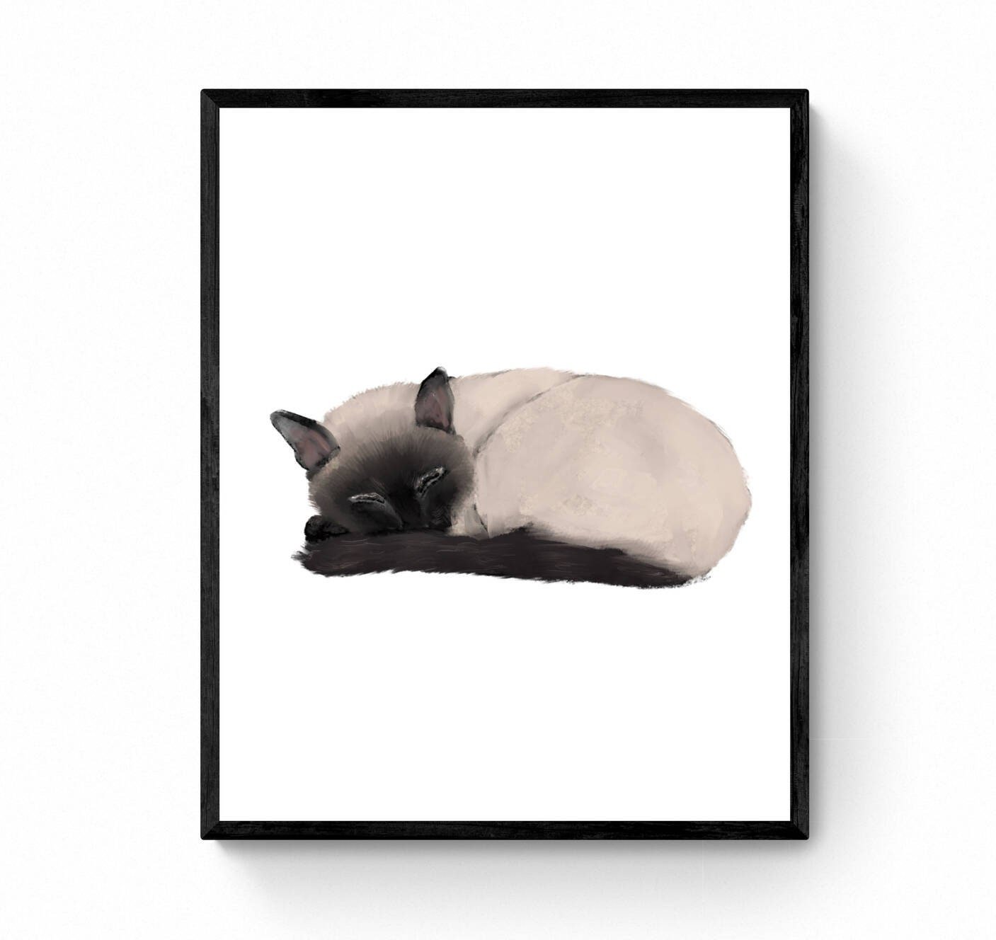 Sleeping Siamese Cat Print, Sleeping Cat Print, Sleeping Siamese Art, Cat Illustration, Home Decor, Kitten Painting, Cat Lover Gift - MerikaArt