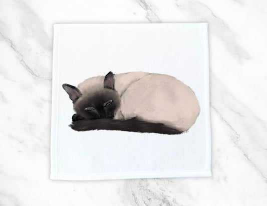 Sleeping Siamese Cat Washcloth - MerikaArt