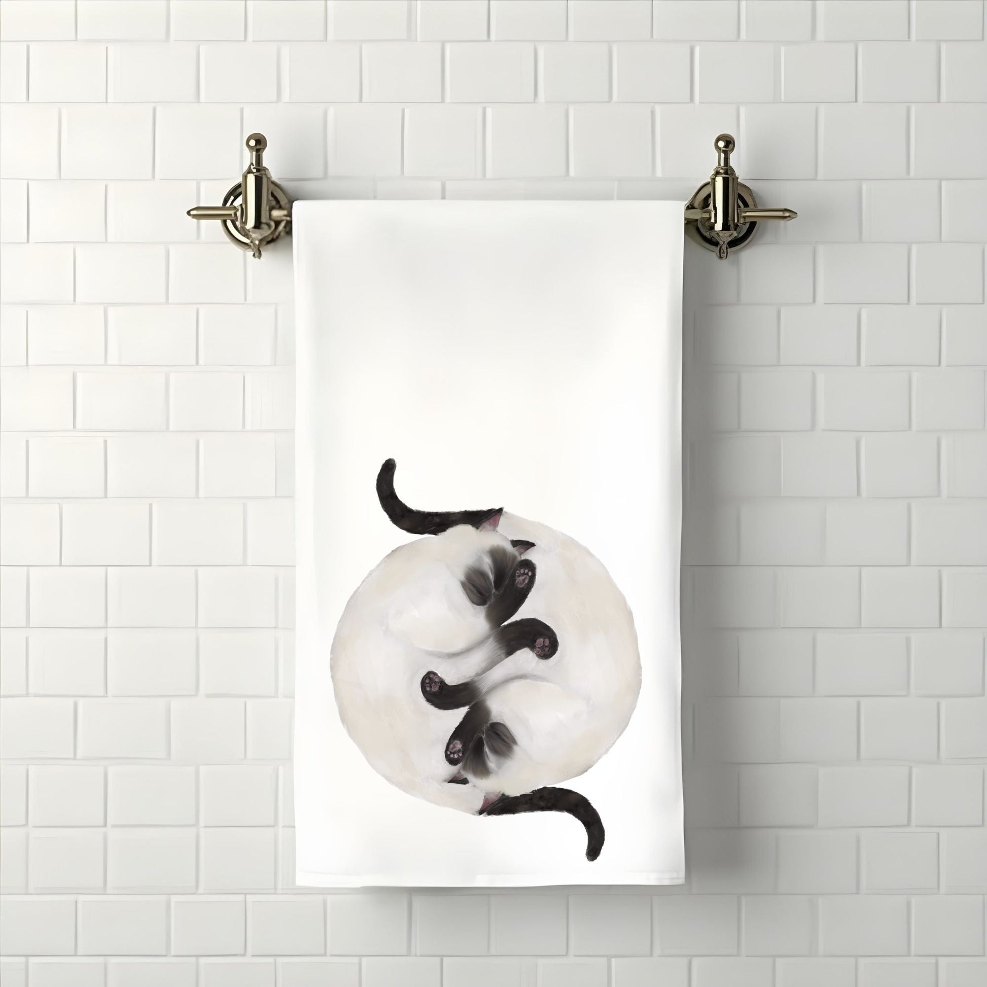 Sleeping Siamese Cats Bathroom Towel - MerikaArt