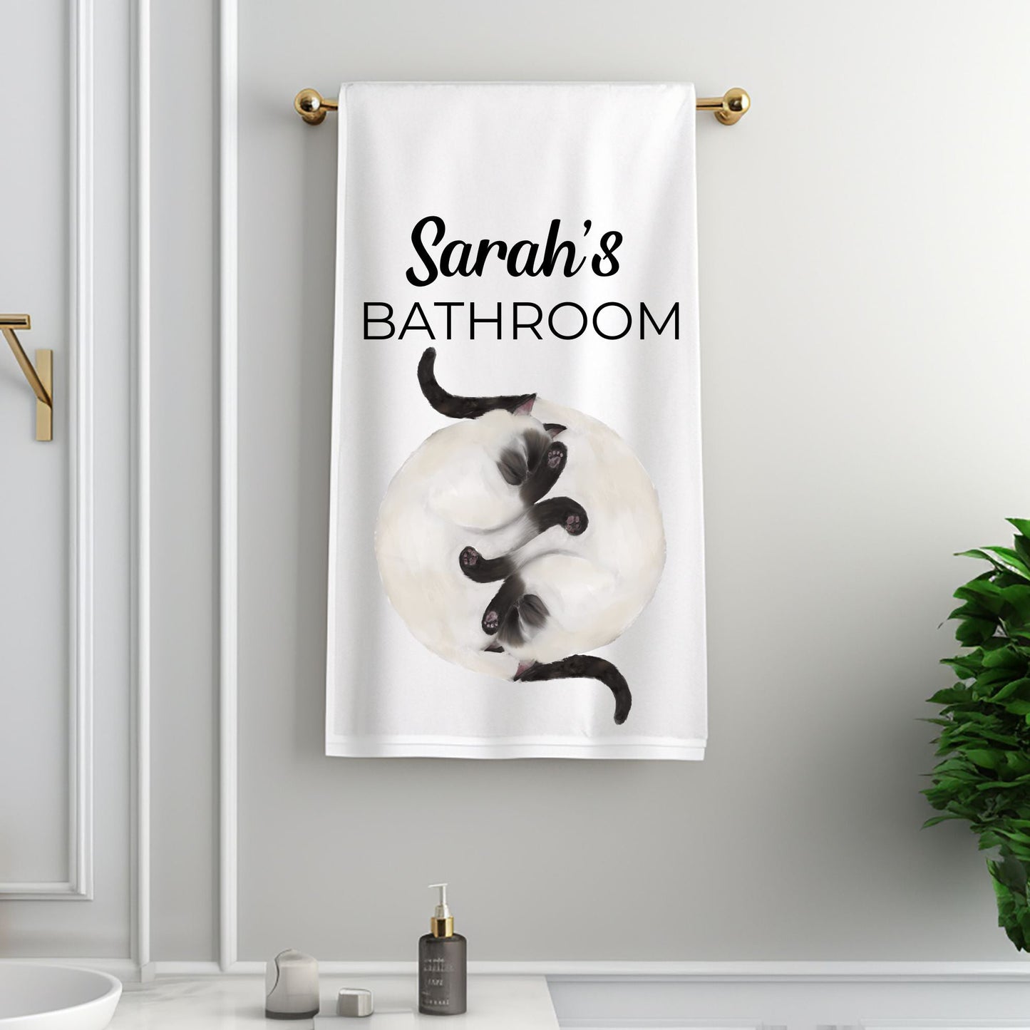 Sleeping Siamese Cats Bathroom Towel - MerikaArt