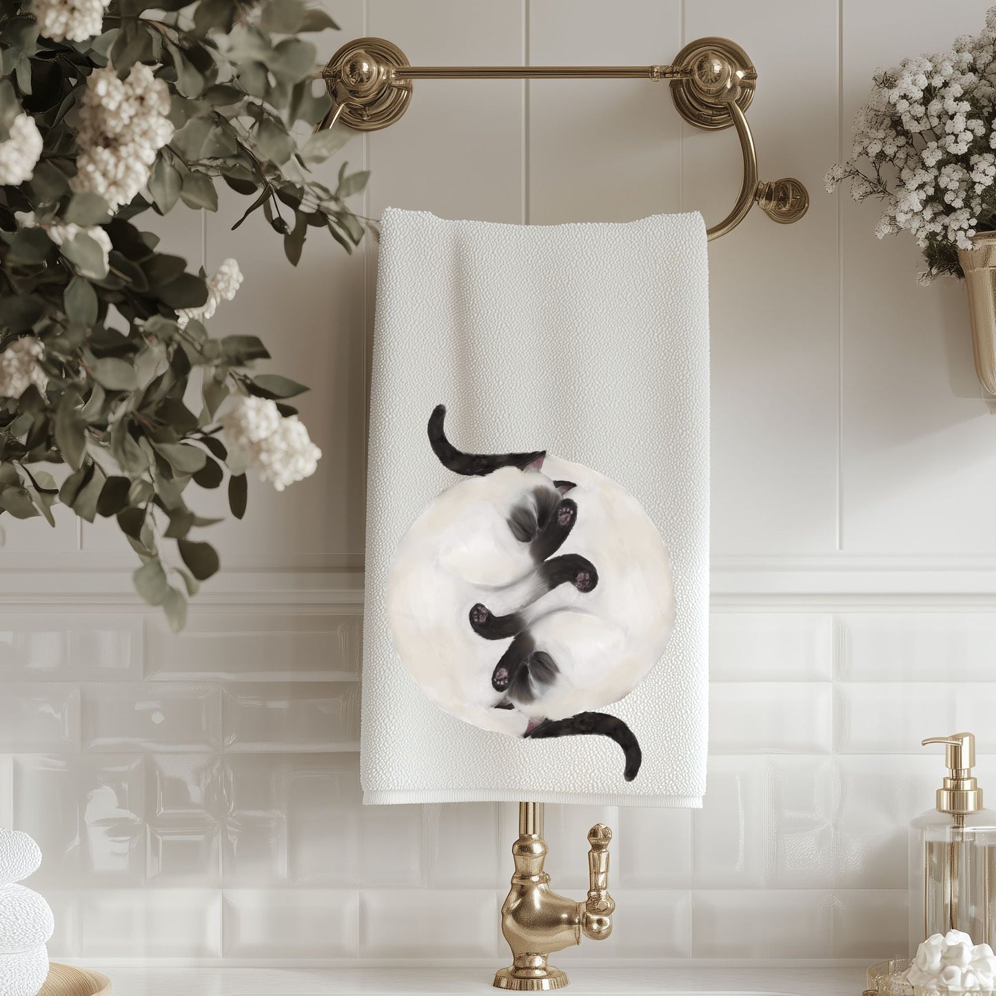 Sleeping Siamese Cats Bathroom Towel - MerikaArt