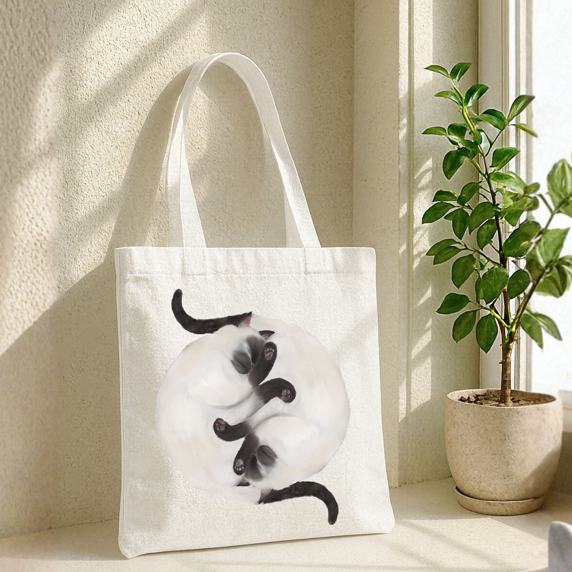 Sleeping Siamese Cats Canvas Tote Bag - MerikaArt