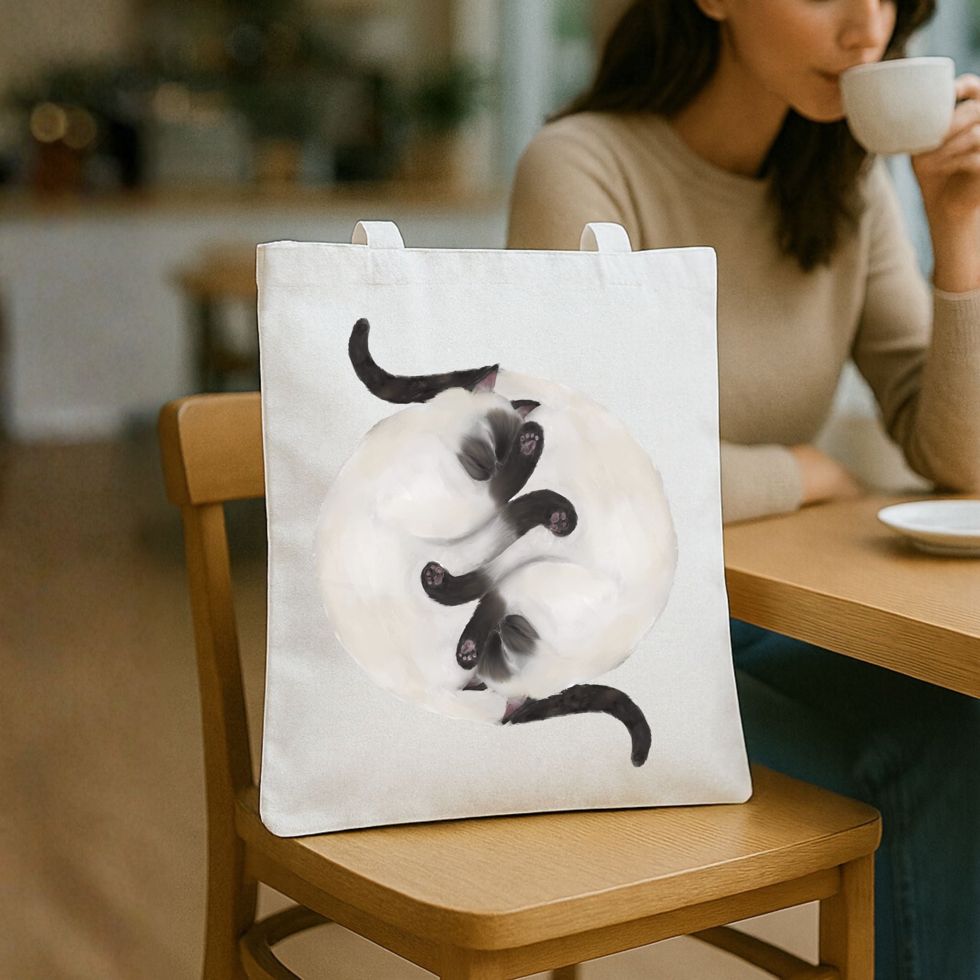 Sleeping Siamese Cats Canvas Tote Bag - MerikaArt