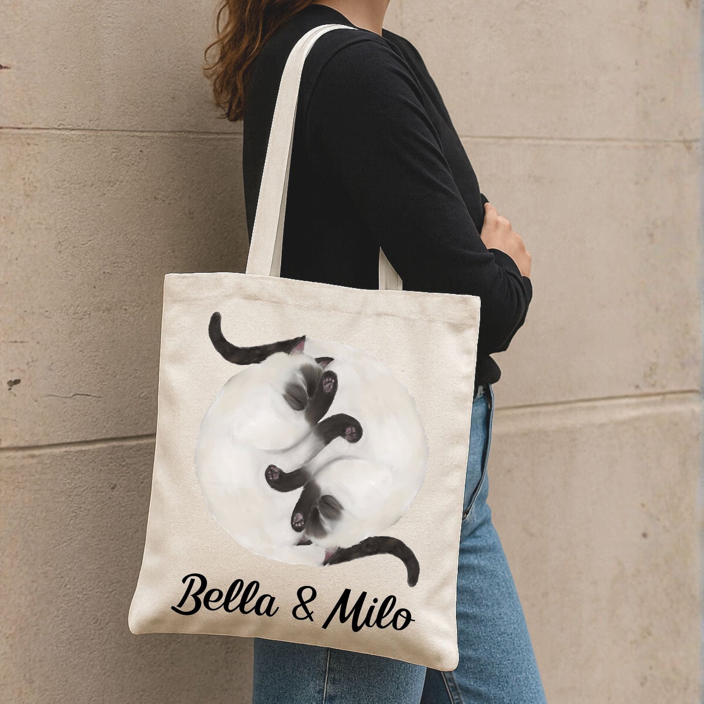 Sleeping Siamese Cats Canvas Tote Bag - MerikaArt