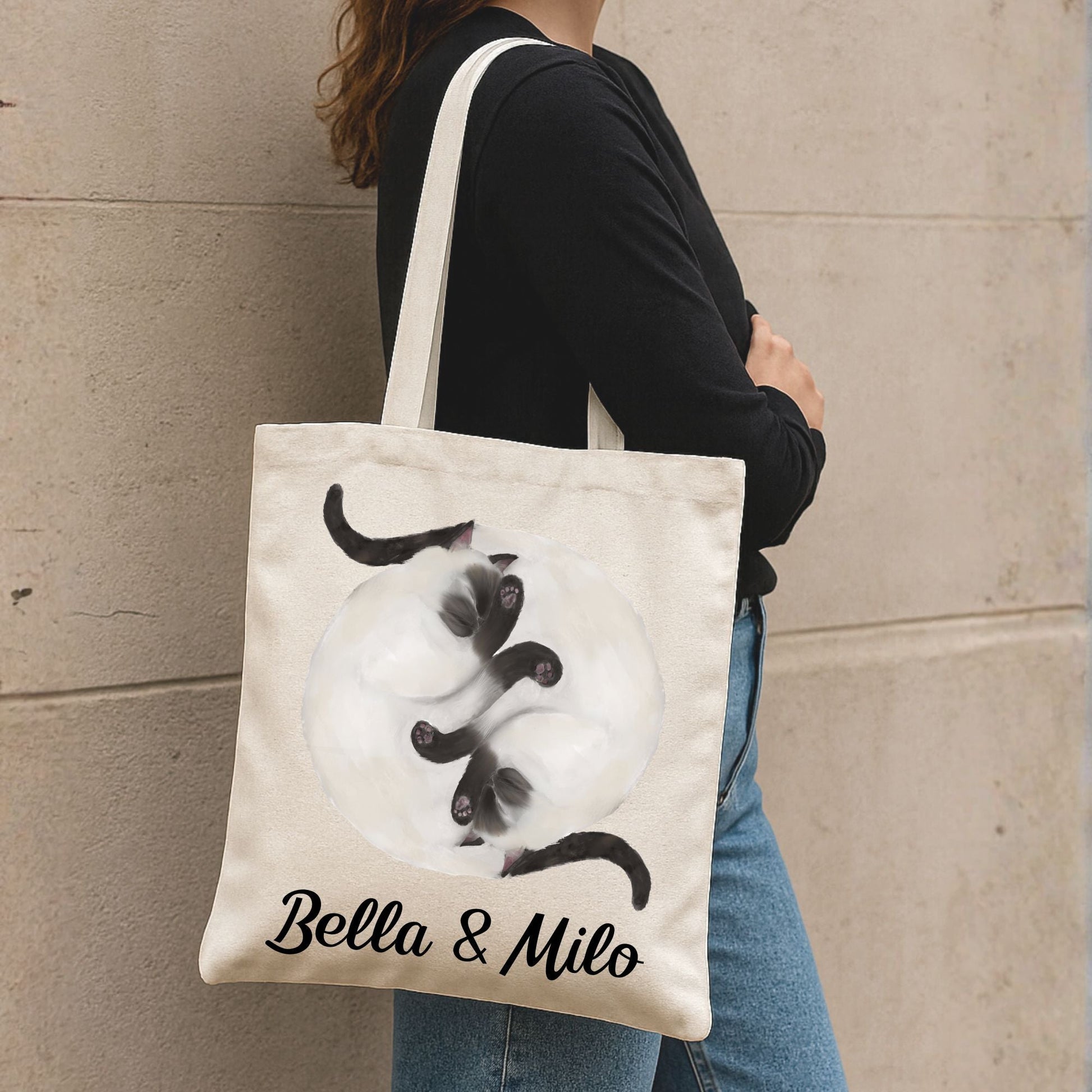Sleeping Siamese Cats Canvas Tote Bag - MerikaArt