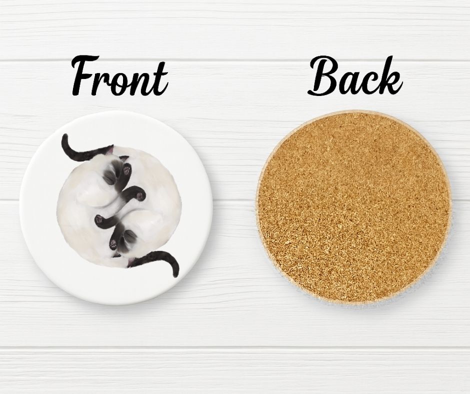 Sleeping Siamese Cats Ceramic Coaster - MerikaArt