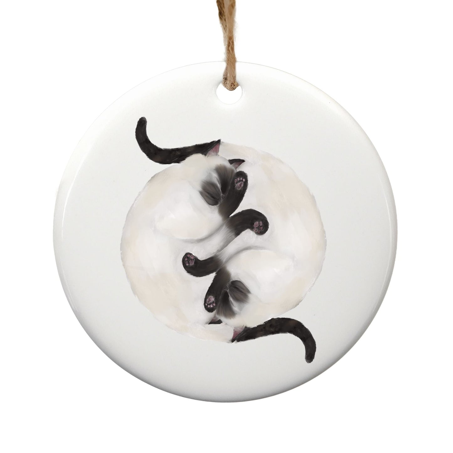 Sleeping Siamese Cats Ceramic Ornament - MerikaArt
