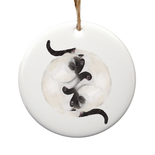 Sleeping Siamese Cats Ceramic Ornament - MerikaArt