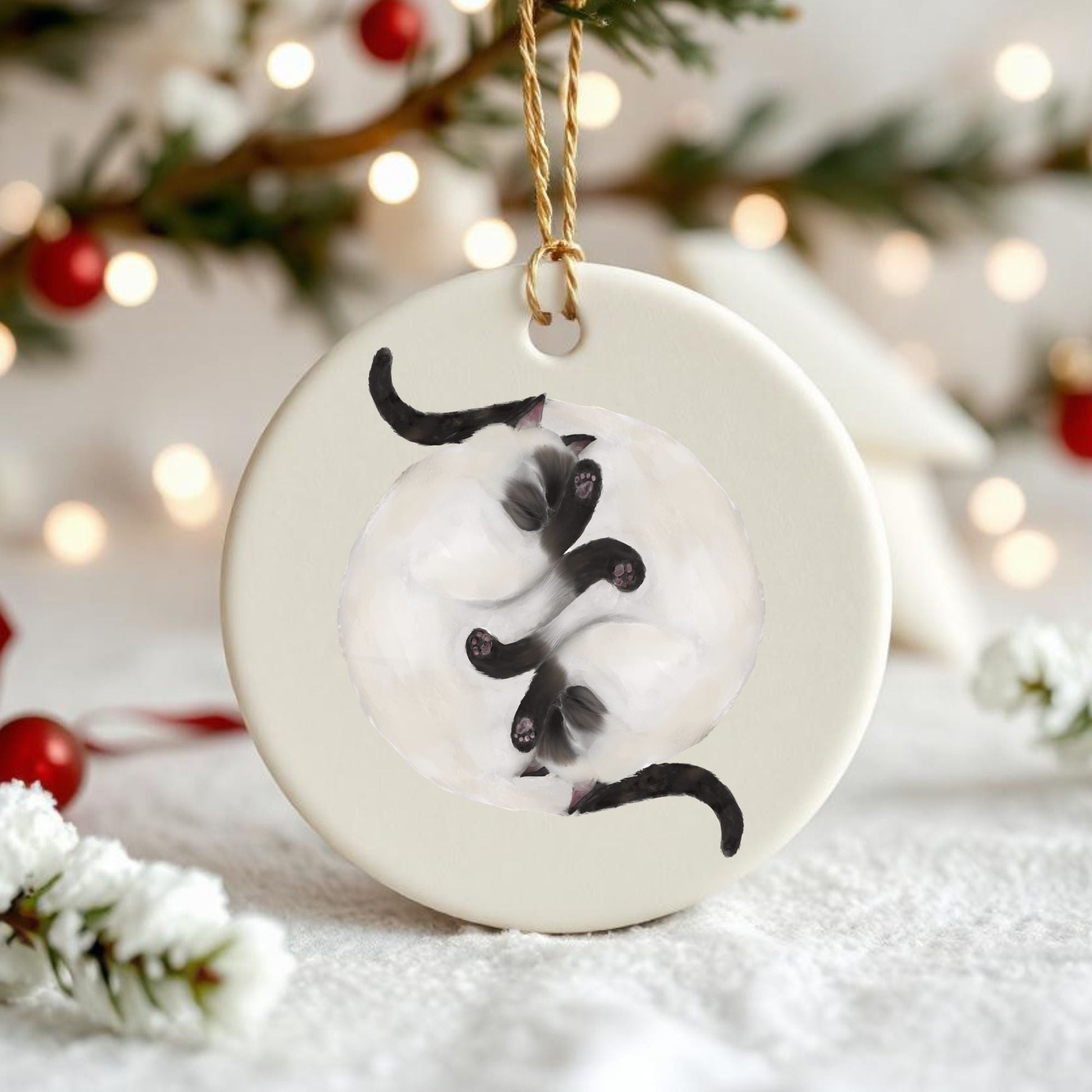 Sleeping Siamese Cats Ceramic Ornament - MerikaArt