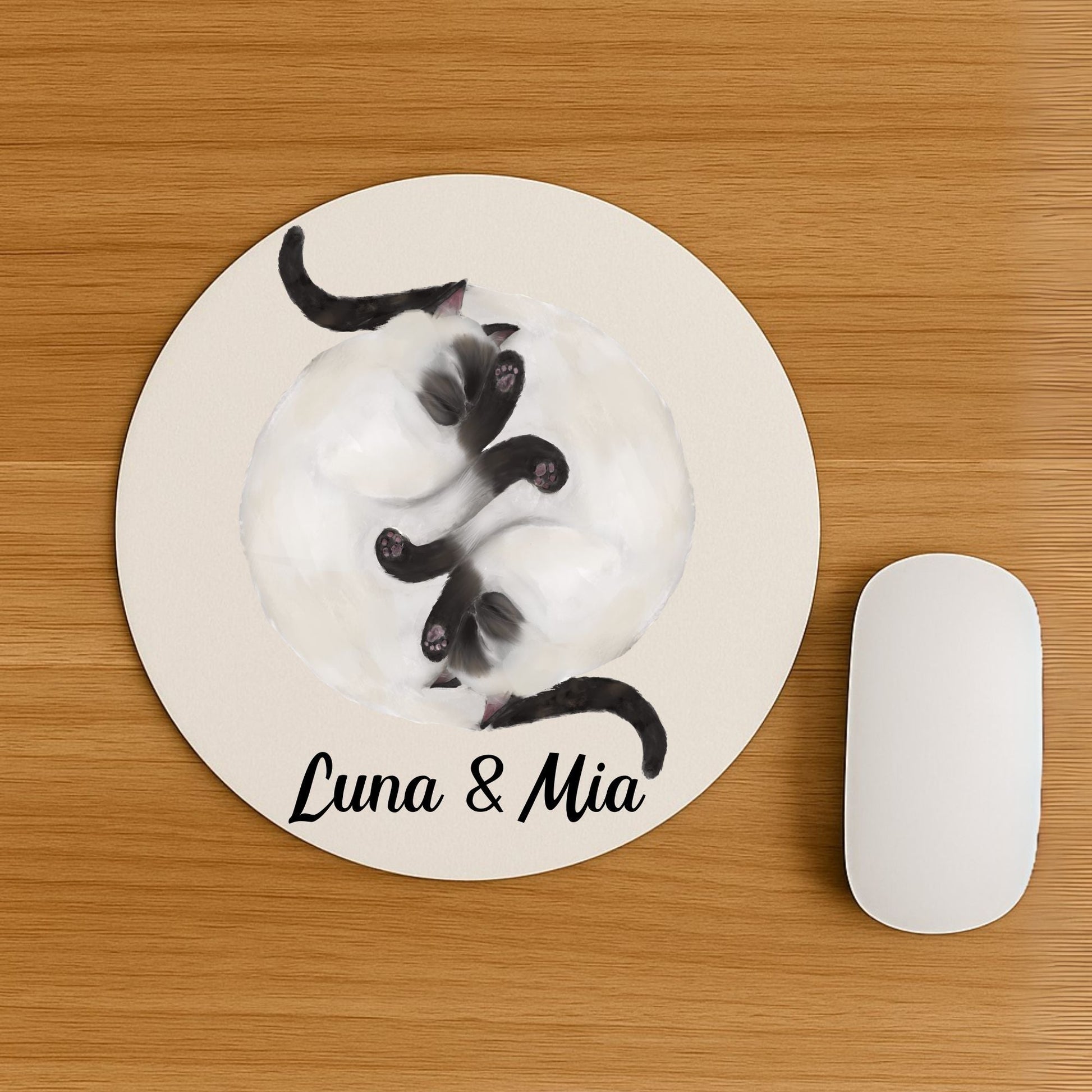Sleeping Siamese Cats Mousepad - MerikaArt