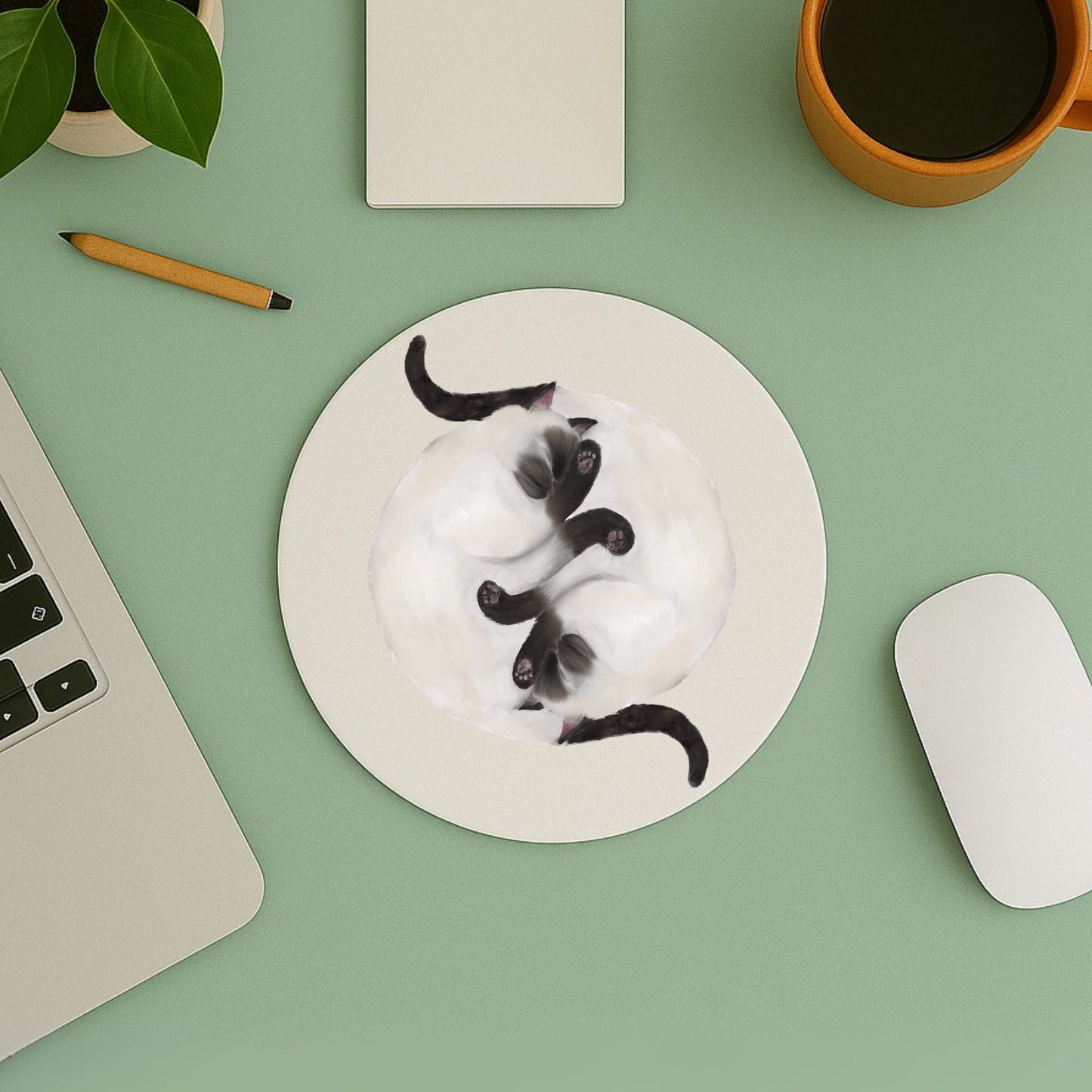 Sleeping Siamese Cats Mousepad - MerikaArt