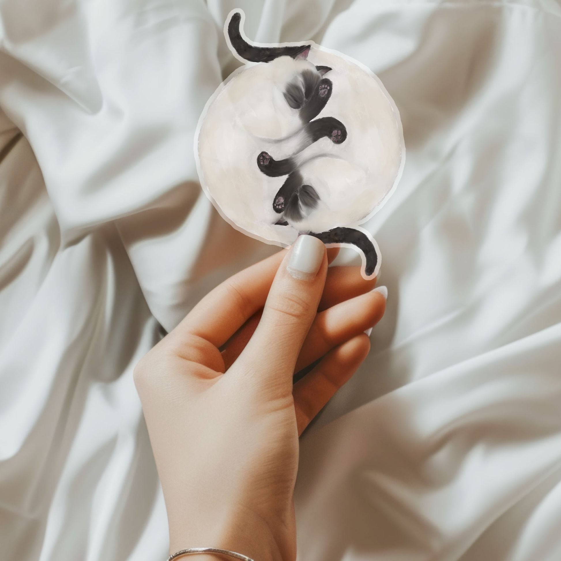 Sleeping Siamese Cats Vinyl Sticker - MerikaArt