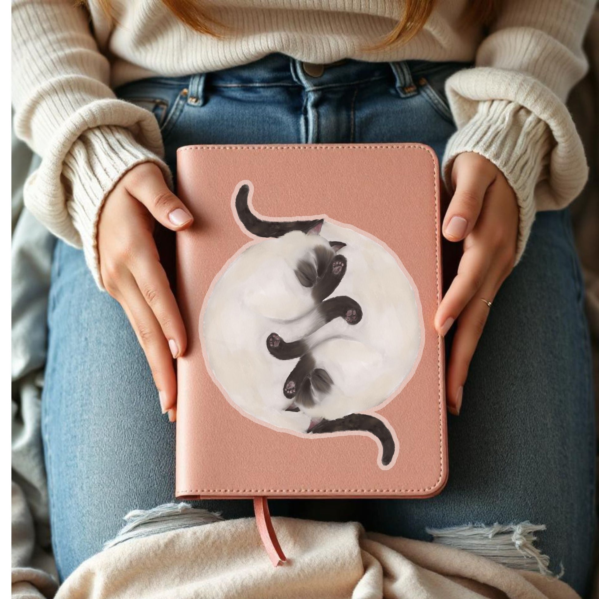 Sleeping Siamese Cats Vinyl Sticker - MerikaArt