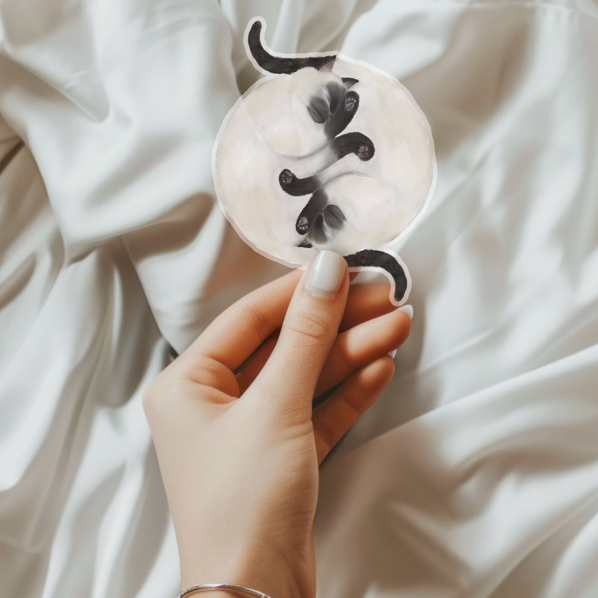 Sleeping Siamese Cats Vinyl Sticker - MerikaArt