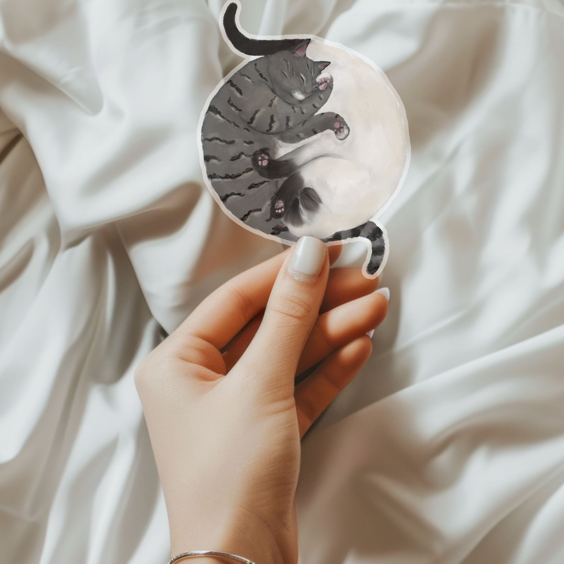 Sleeping Tabby And Siamese Cats Vinyl Sticker - MerikaArt