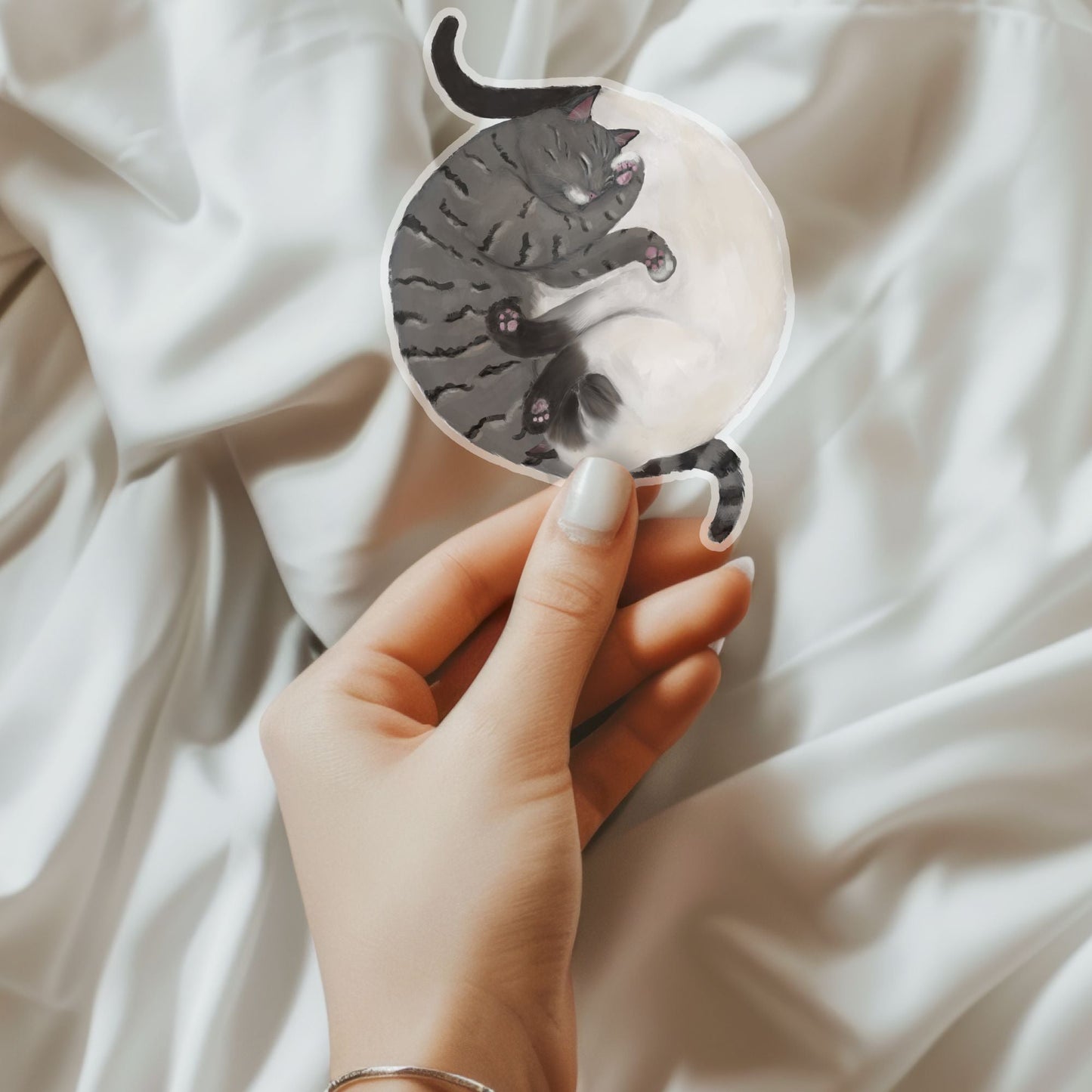 Sleeping Tabby And Siamese Cats Vinyl Sticker - MerikaArt