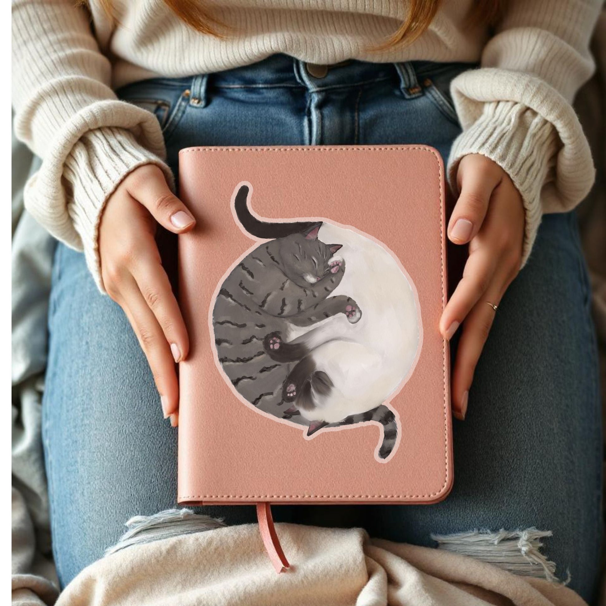 Sleeping Tabby And Siamese Cats Vinyl Sticker - MerikaArt