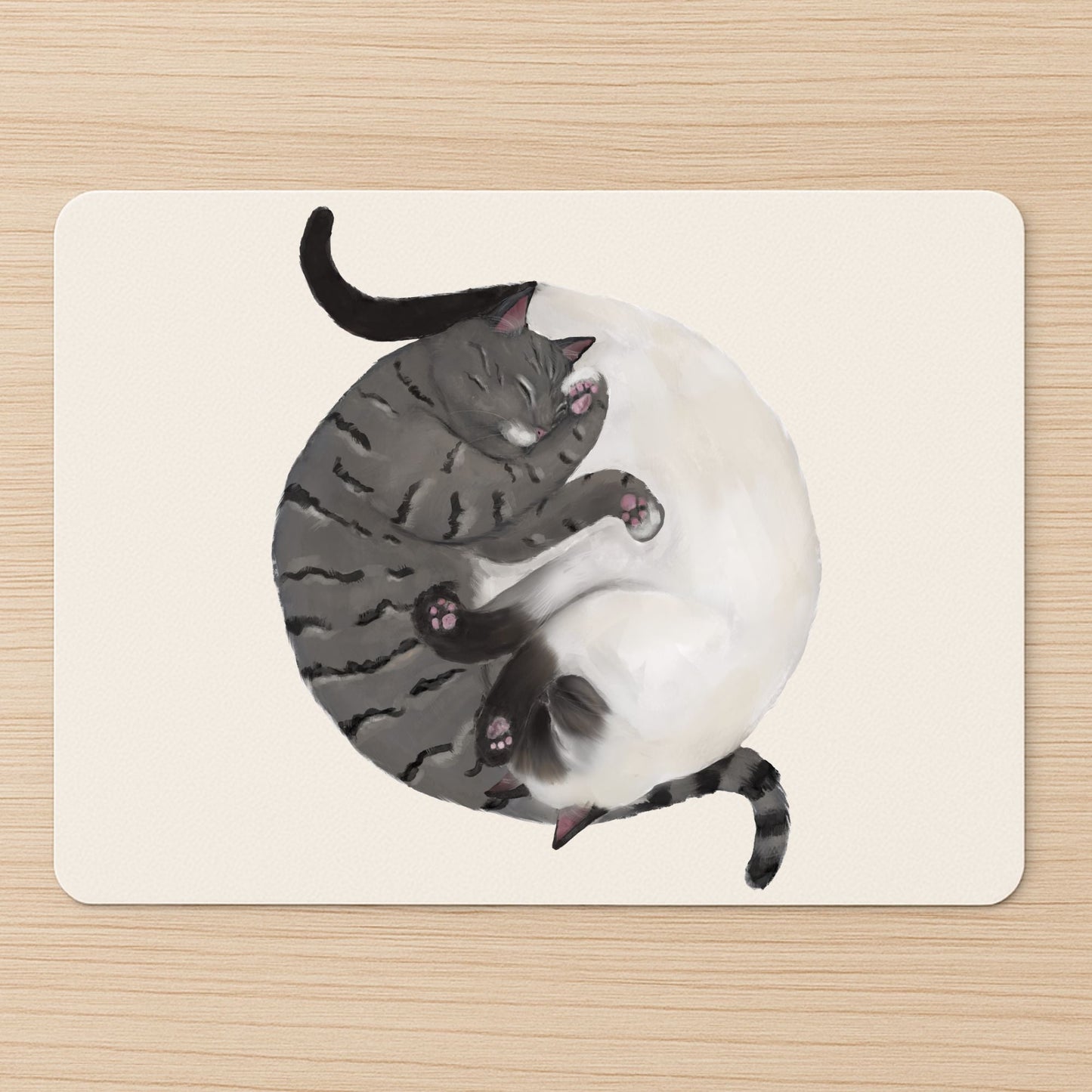 Sleeping Tabby and White Cats Mousepad - MerikaArt