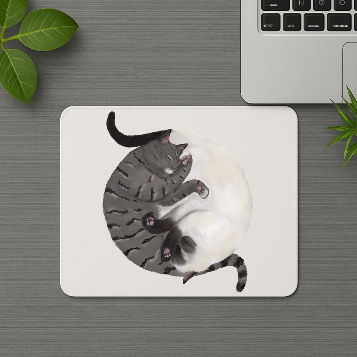 Sleeping Tabby and White Cats Mousepad - MerikaArt