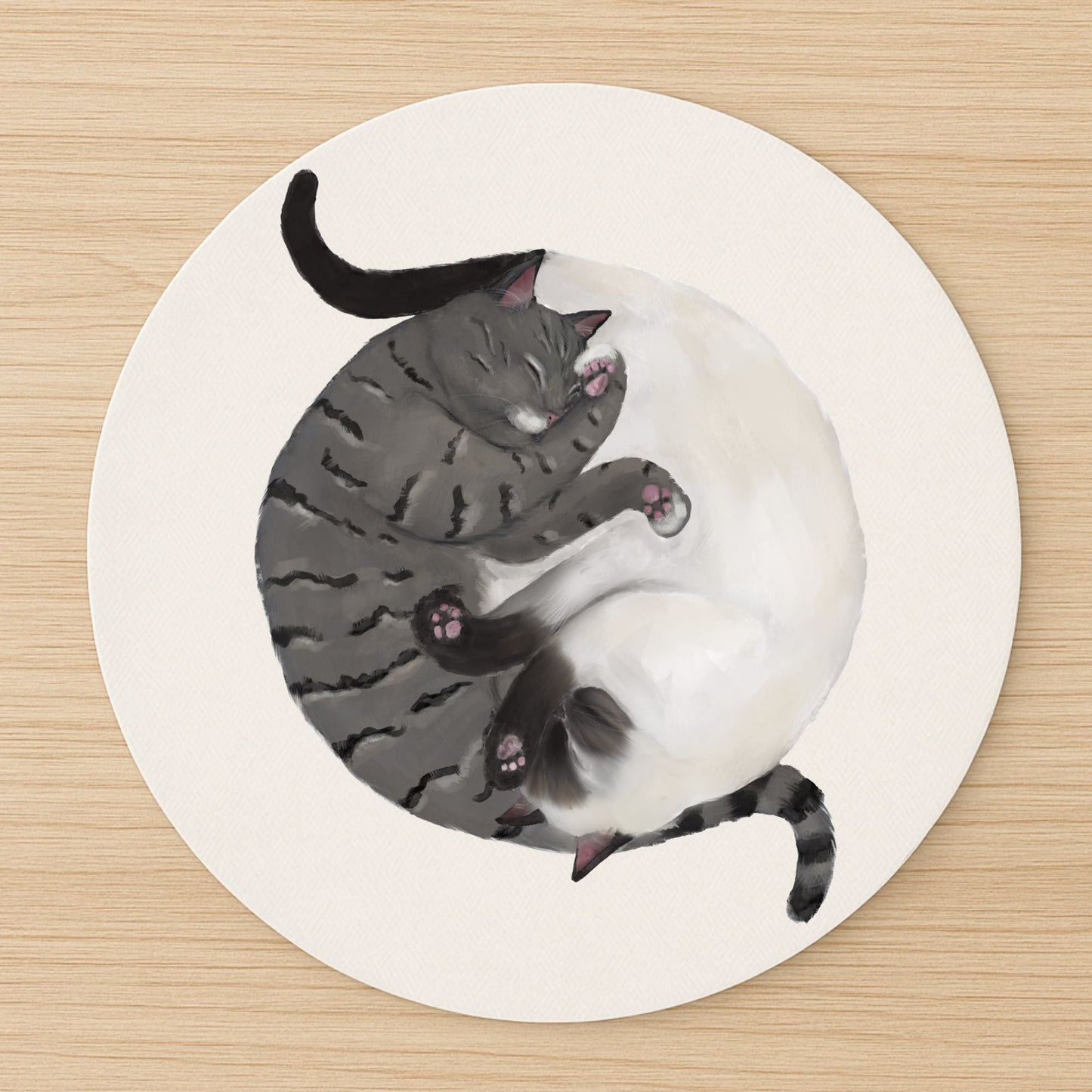 Sleeping Tabby and White Cats Mousepad - MerikaArt