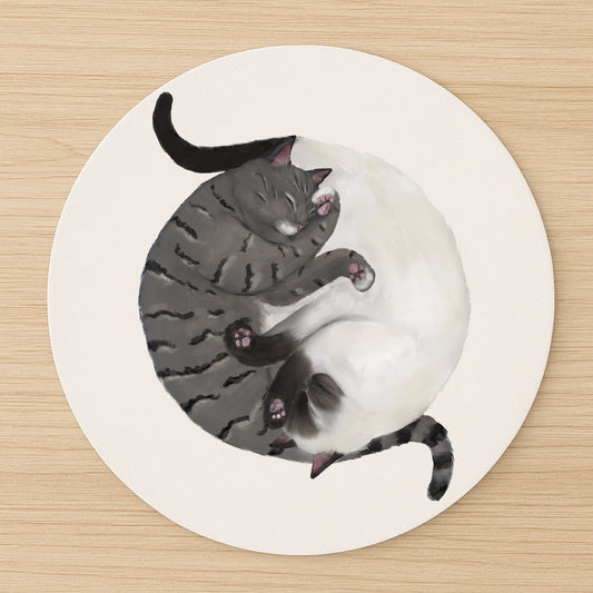 Sleeping Tabby and White Cats Mousepad - MerikaArt