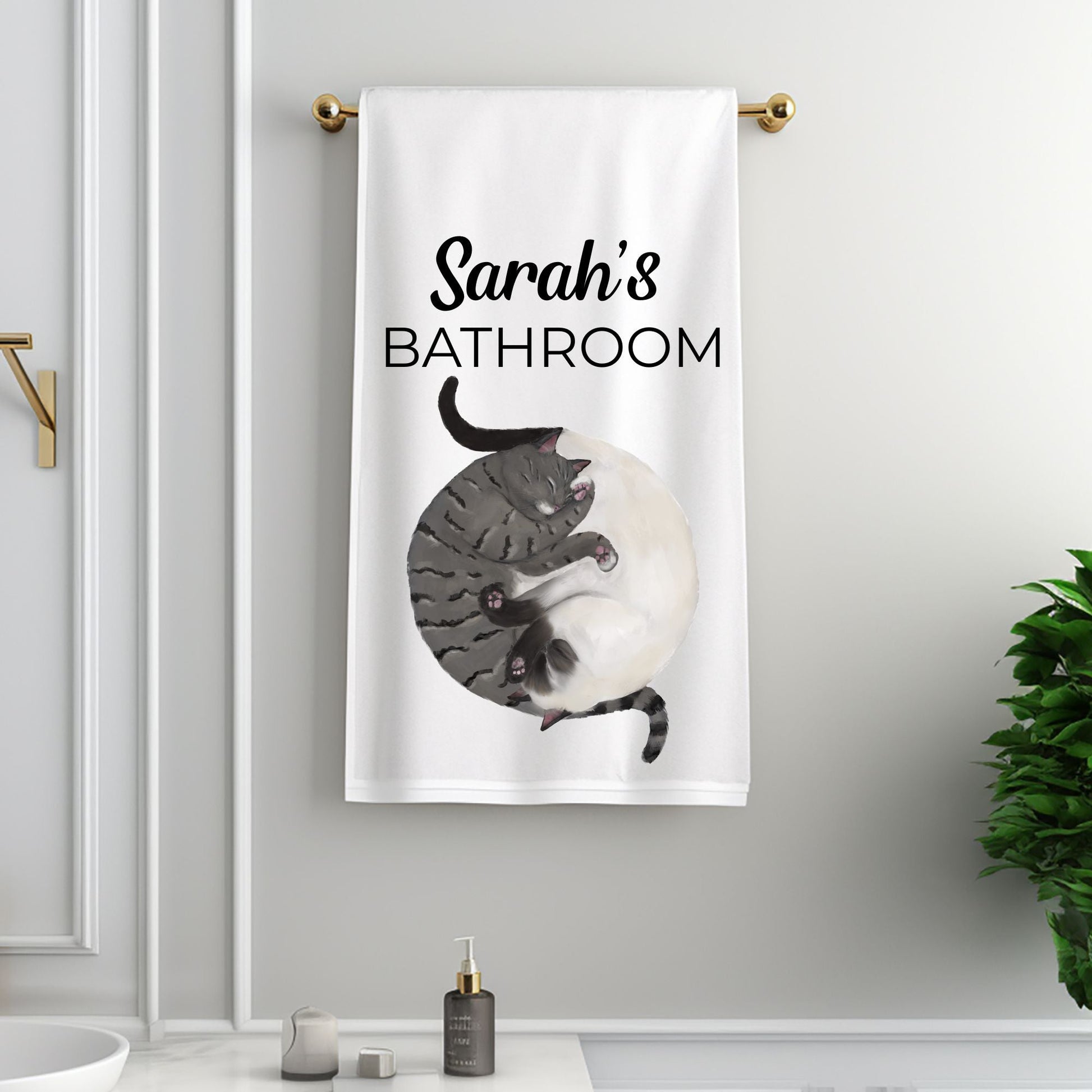Sleeping Tabby Cat and Siamese Cat Bathroom Towel - MerikaArt