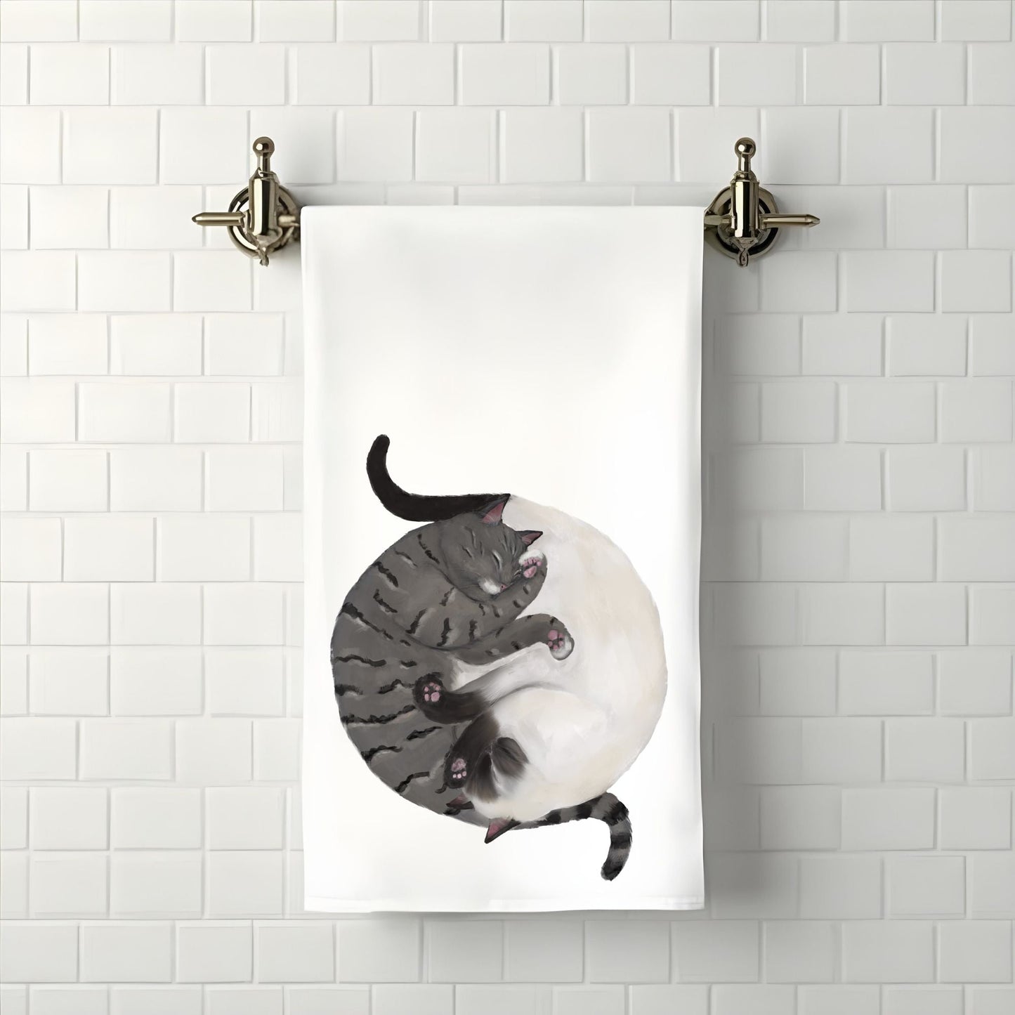 Sleeping Tabby Cat and Siamese Cat Bathroom Towel - MerikaArt