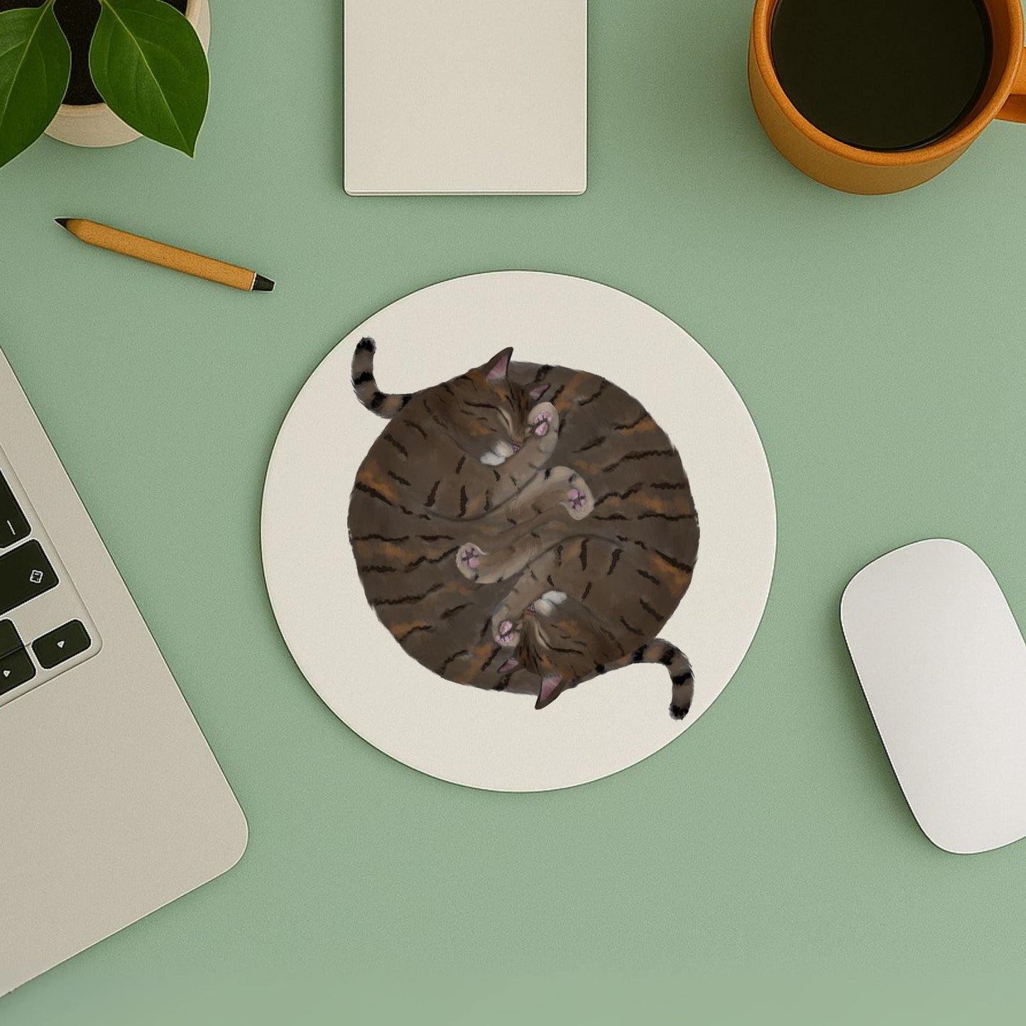 Sleeping Tabby Cat Mousepad - MerikaArt